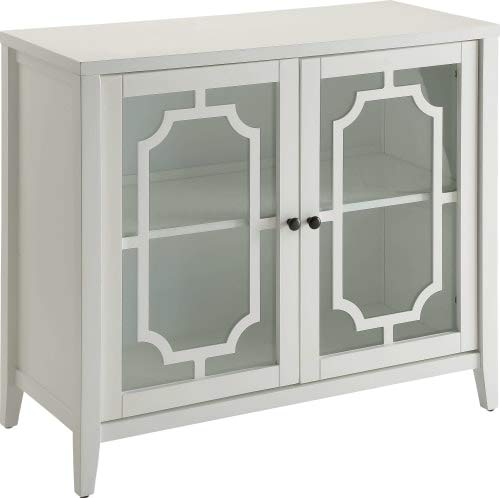 Goujxcy Wooden Floor Storage Cabinet with Glass Door - White Console Cabinet for Living Room, Display Organizer for Books, Games & Decor