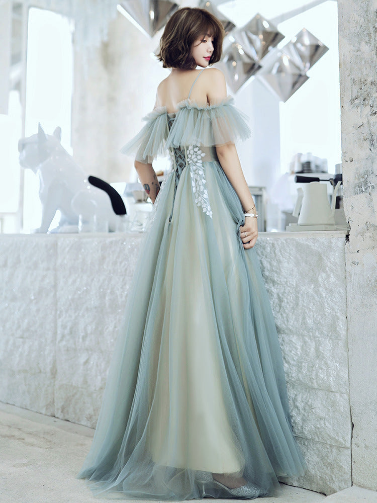 Elegant Off Shoulder A-Line Tulle Prom Dress in Gray Green - Formal Evening Party Gown 631 | Perfect for Homecoming, Prom Night & Special Occasions