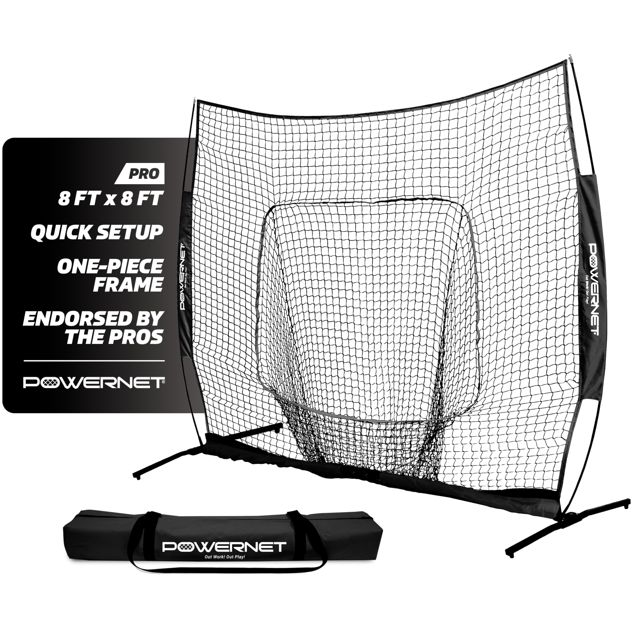 PowerNet Pro One Piece Softball & Baseball Training Net - Portable Hitting, Throwing & Pitching Practice Equipment with Carry Bag | Perfect for Backyard, Field & Team Drills