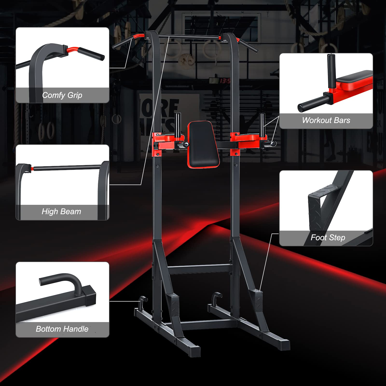 GYMAX Heavy-Duty Power Tower - Multi-Function Pull Up Bar Stand for Pull-ups, Push-ups, Dips, Leg Raises & Strength Training | Home Gym Equipment for Full-Body Workout | Perfect for Home Gym, Garage & Fitness Enthusiasts