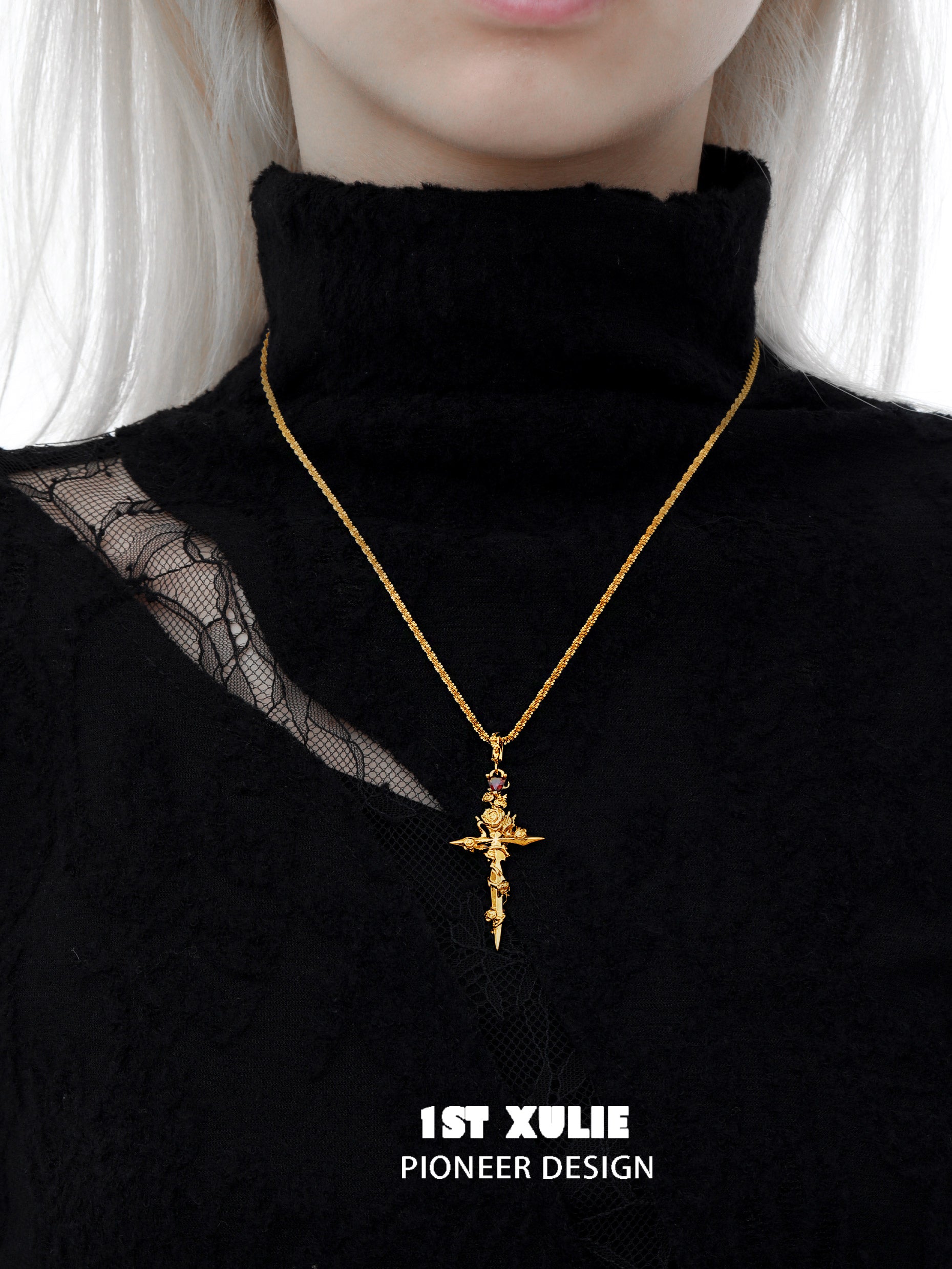 18K Gold Plated Sword Necklace for Women - Elegant Rose Design, 24K Gold & Platinum Options - Perfect for Gifts, Cosplay, and Medieval-Themed Events