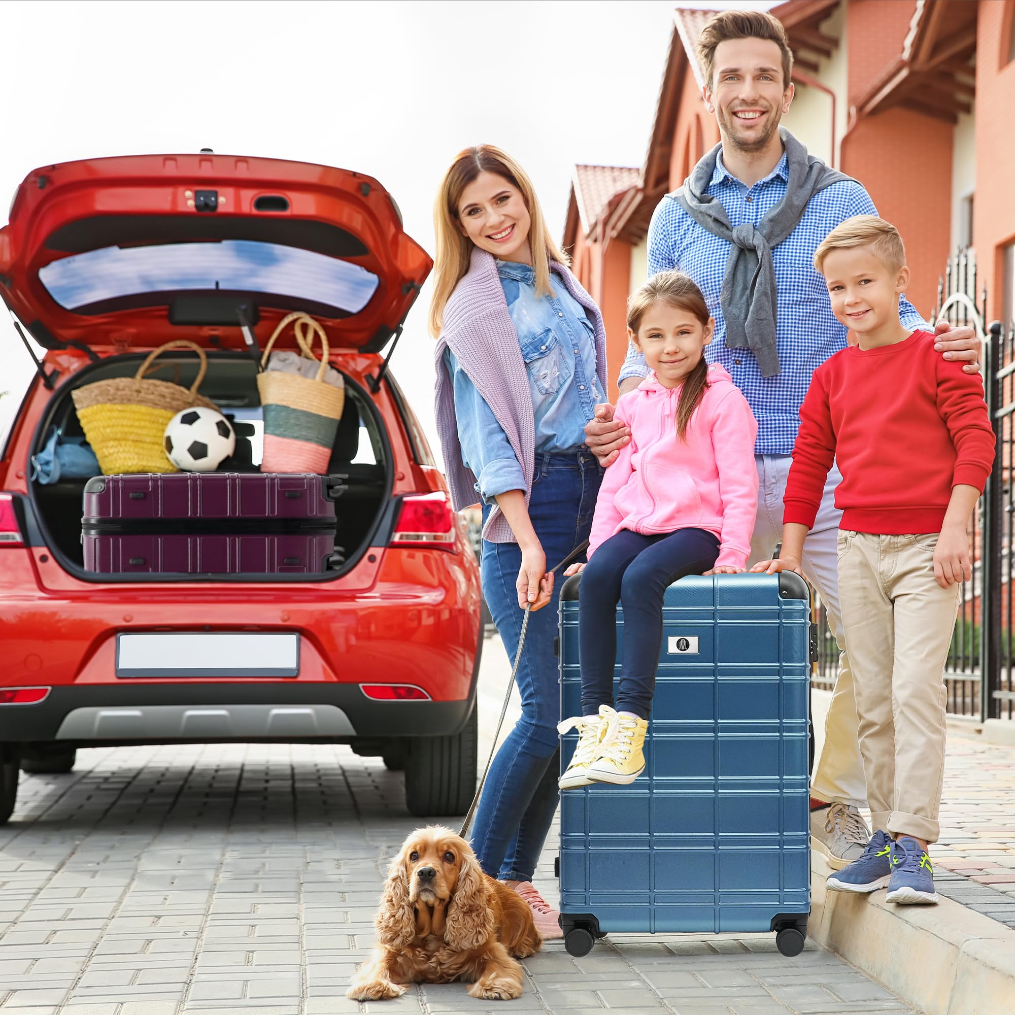 4-Piece ABS PC Lightweight Hardshell Luggage Set with Wheels & TSA Lock - Carry On Suitcase (12in, 20in, 24in, 28in) Blue - Perfect for Family Travel, Business Trips & Vacation Packing