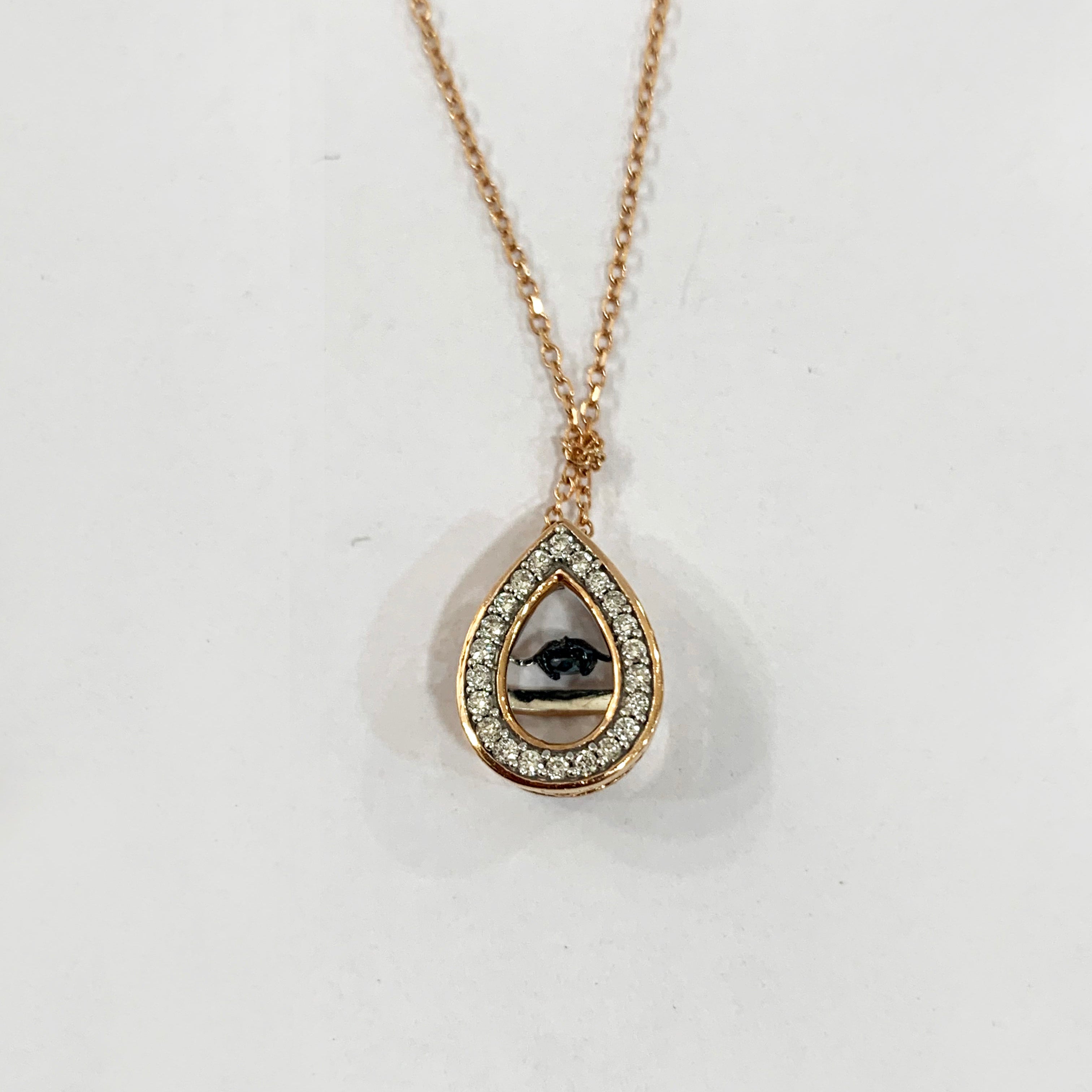 14K Rose Gold Blue Dancing Diamond Pendant Necklace for Women - Elegant Jewelry Gift for Birthday, Anniversary & Valentine's Day - Perfect for Parties, Weddings & Special Occasions