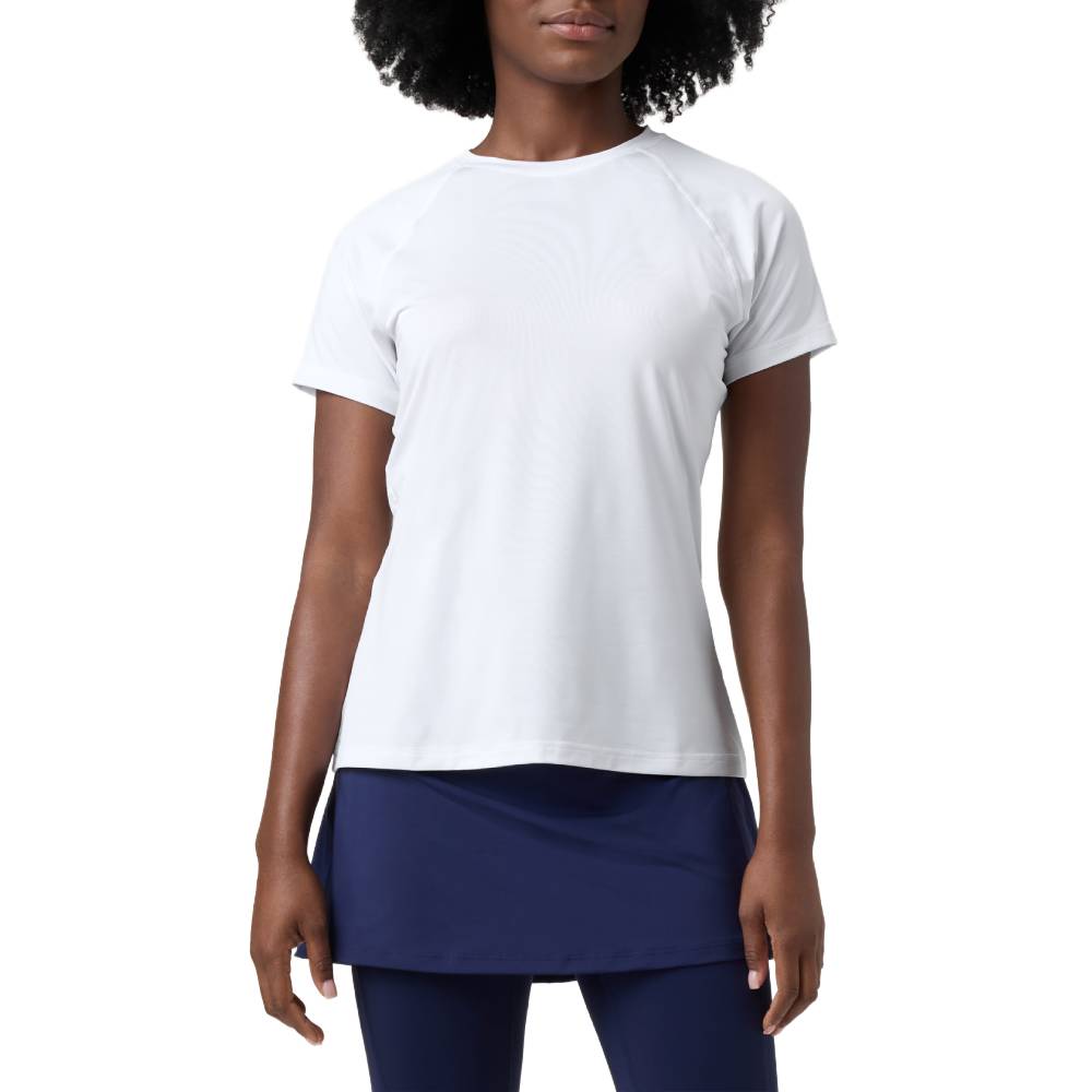 Fila Women's Essential Short Sleeve Mesh Back Athletic Top - Breathable Workout Shirt for Running, Yoga & Gym - White