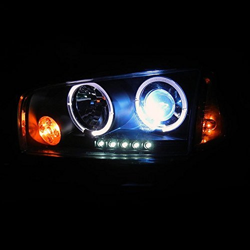 AKKON Chrome Clear Dual Halo Ring DRL LED Projector Headlights Replacement Set - Left & Right Pair for Enhanced Night Driving Visibility