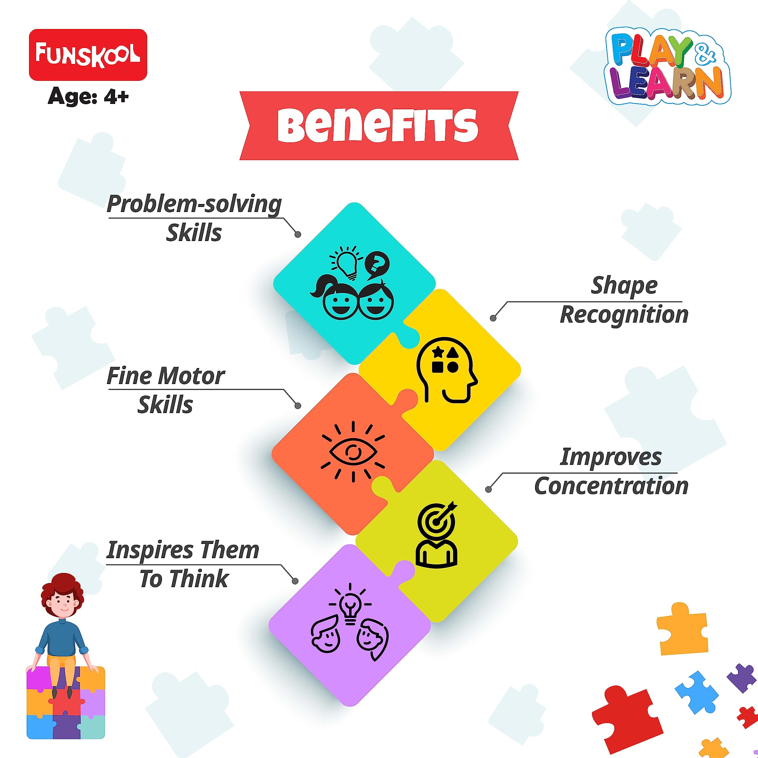 Funskool Play & Learn Animals Puzzle - 16 Piece Educational Toy for Kids Ages 3+ | Multicolor Learning Game for Preschool Development & Family Bonding Activities