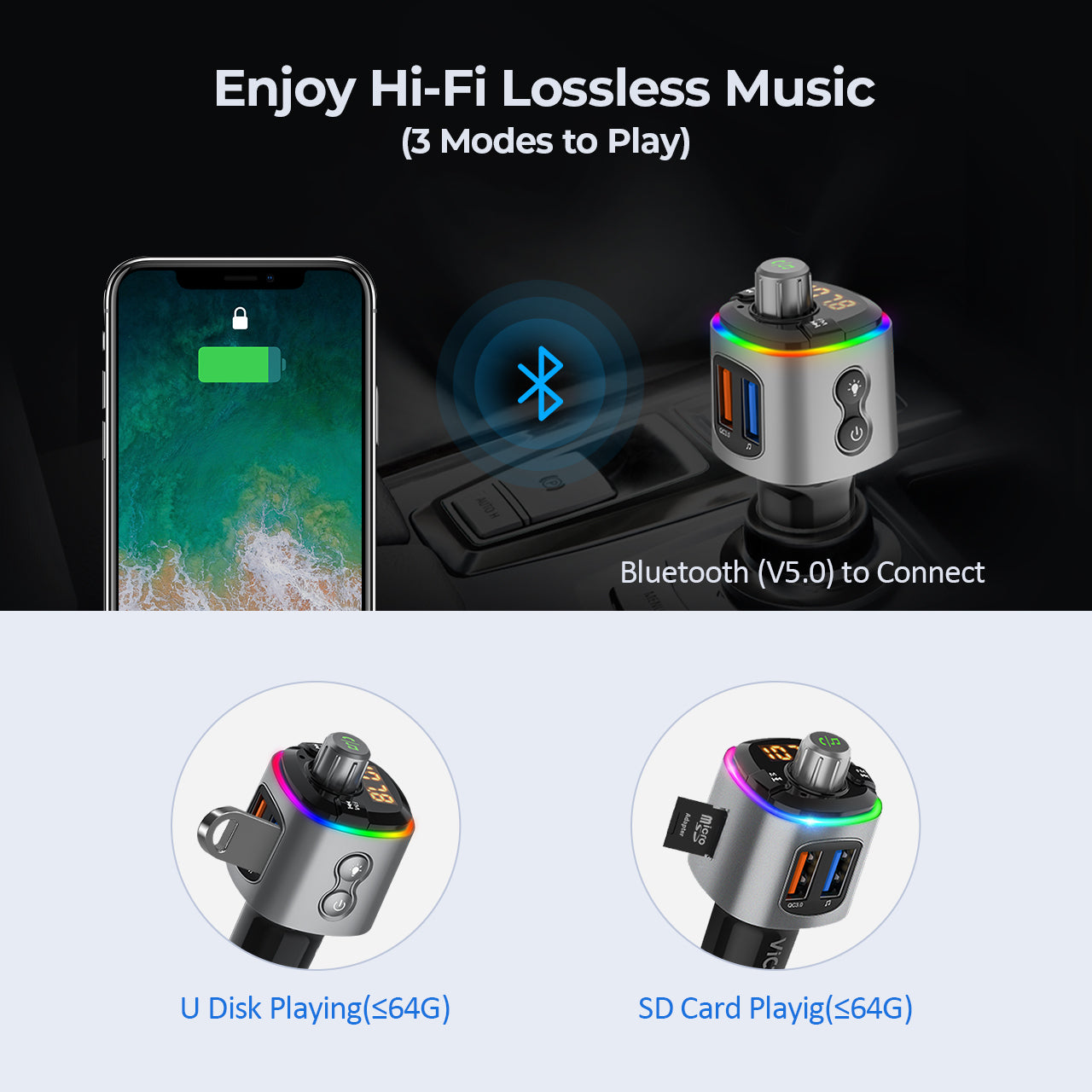 Upgraded Bluetooth FM Transmitter for Car - Wireless Audio Adapter, Hands-Free Calling & USB Charger | Perfect for Road Trips, Commuting & Music Streaming in Your Vehicle