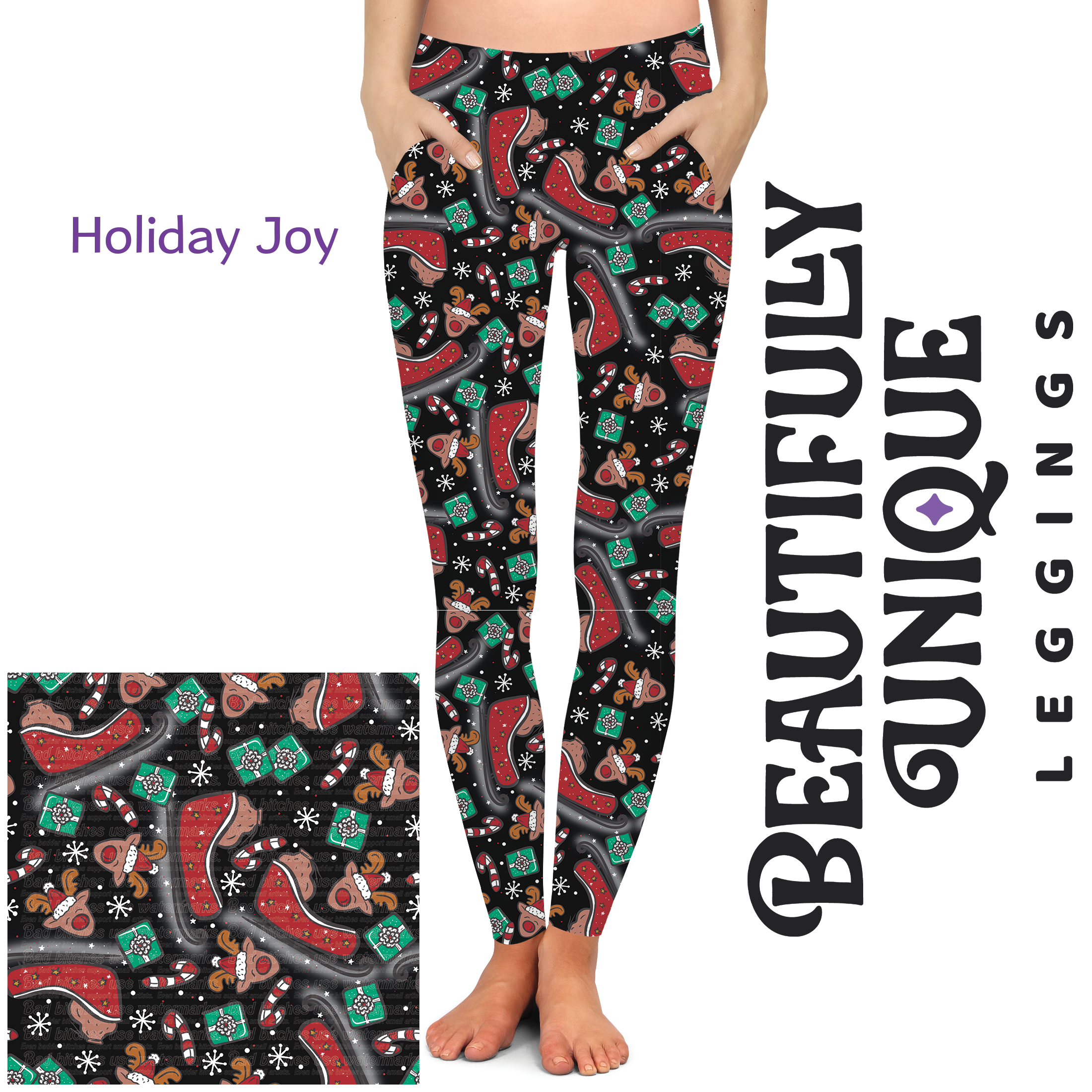 Holiday Joy Pocket Leggings - Women's High Waisted Yoga Pants with Side Pockets for Workout, Running & Lounge Wear | Perfect for Christmas, Gifts & Everyday Comfort