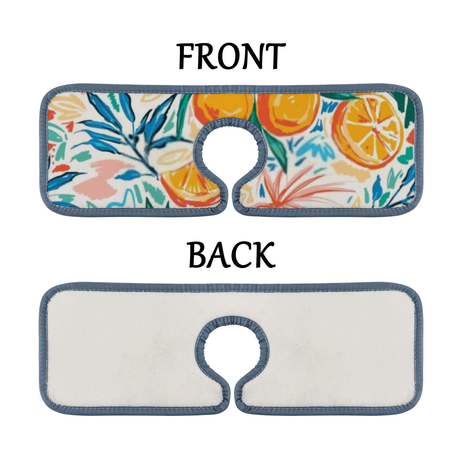 Colorful Fruit Orange Splash Guard Sink Faucet Mat - 2 Pack Absorbent Countertop Protector Pads for Kitchen & Bathroom | Prevents Water Stains, RV & Home Use