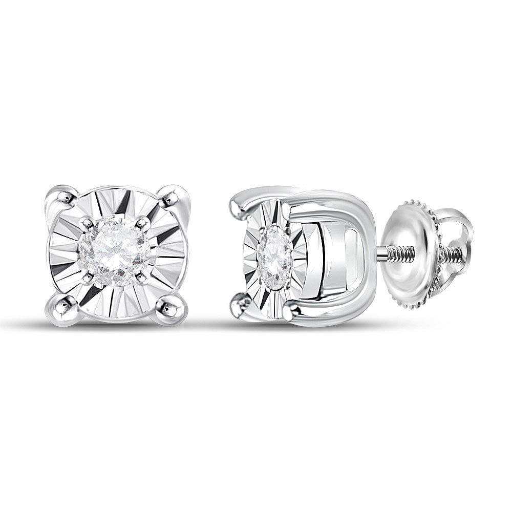 10K White Gold Women's Round Diamond Solitaire Stud Earrings 1/20 CTTW - Perfect for Weddings, Anniversaries & Special Occasions