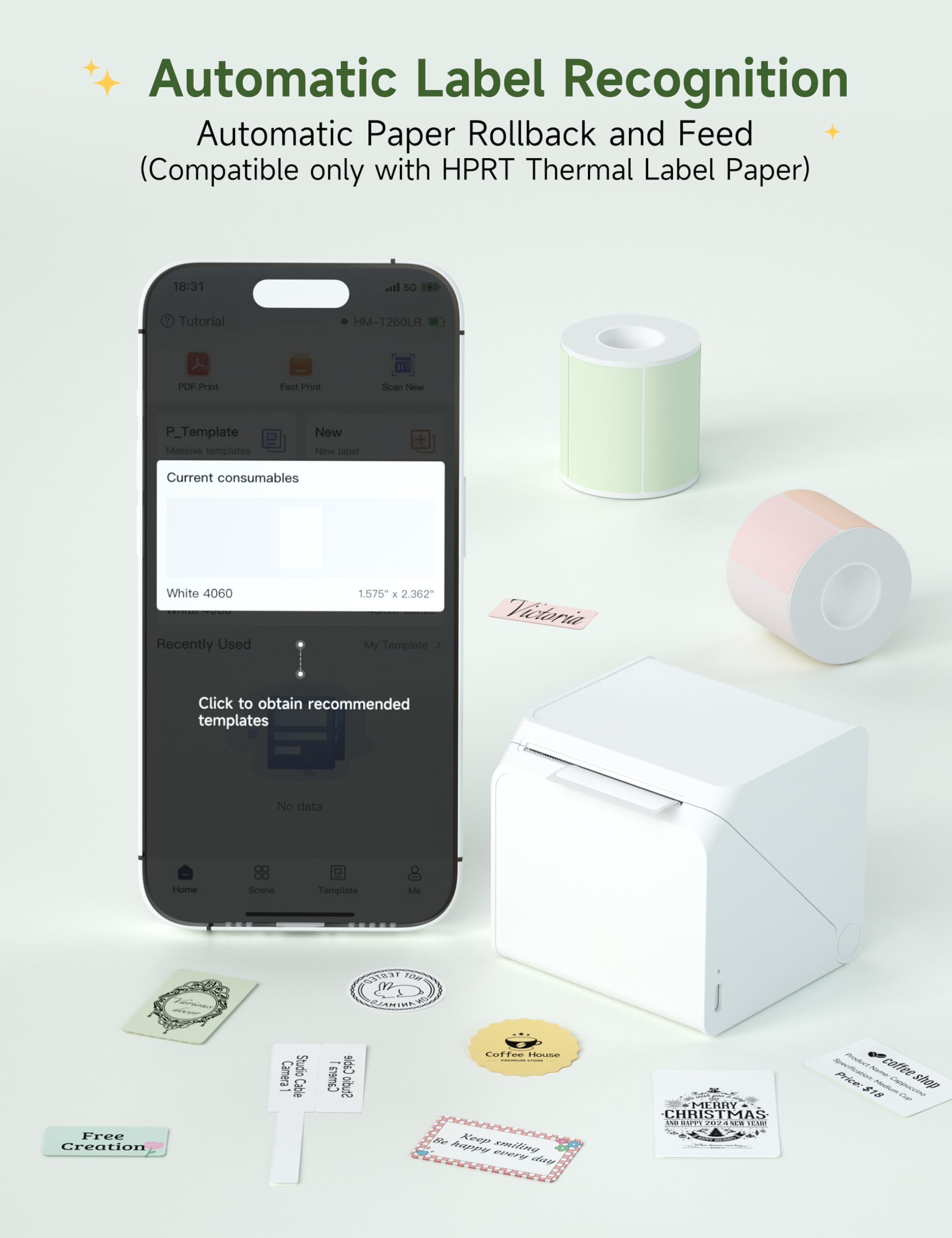 HPRT T260LR 2-Inch Bluetooth Label Maker with Tape - Portable Sticker Printer for Small Business, Office, School & Home Organization | Perfect for Storage Bins, File Folders & Kitchen Pantry Labeling
