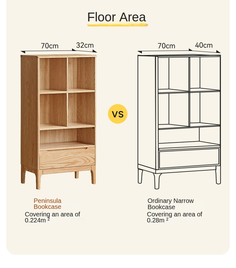 Japanese Style Oak Solid Wood Bookcase - Modern Minimalist Bookshelf for Home, Office & Library - Perfect for Organizing Books, Decor & Storage