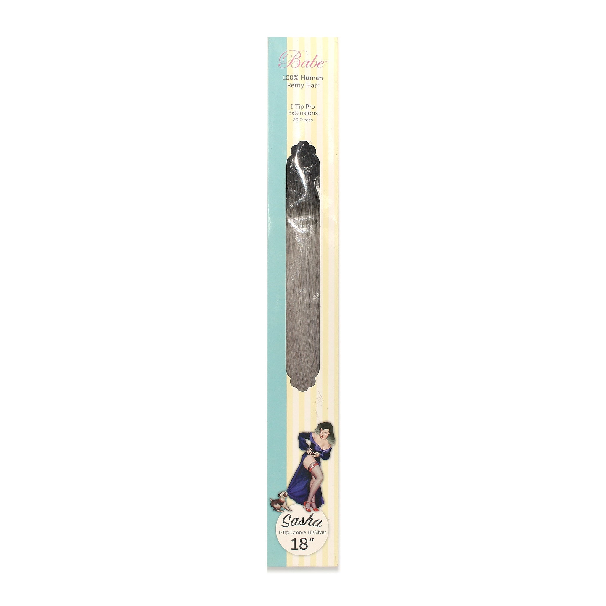 100% Human Remy Hair I-Tip Extensions - Babe Sasha Ombre 1B/Silver 18