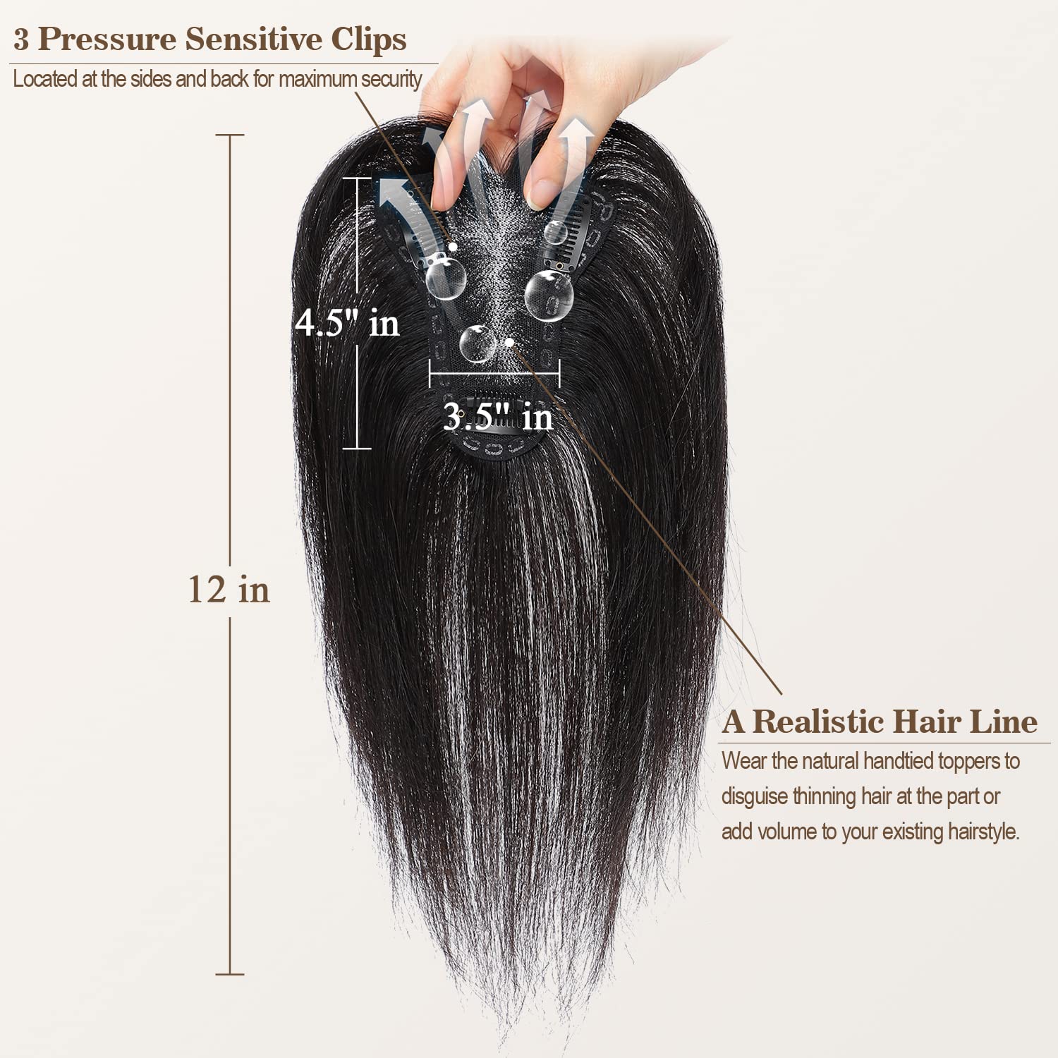 UDU Real Human Hair Toppers for Women with Bangs - Clip-In Hair Pieces for Thinning Hair & Hair Loss Cover | Perfect for Everyday Wear, Work, and Special Occasions