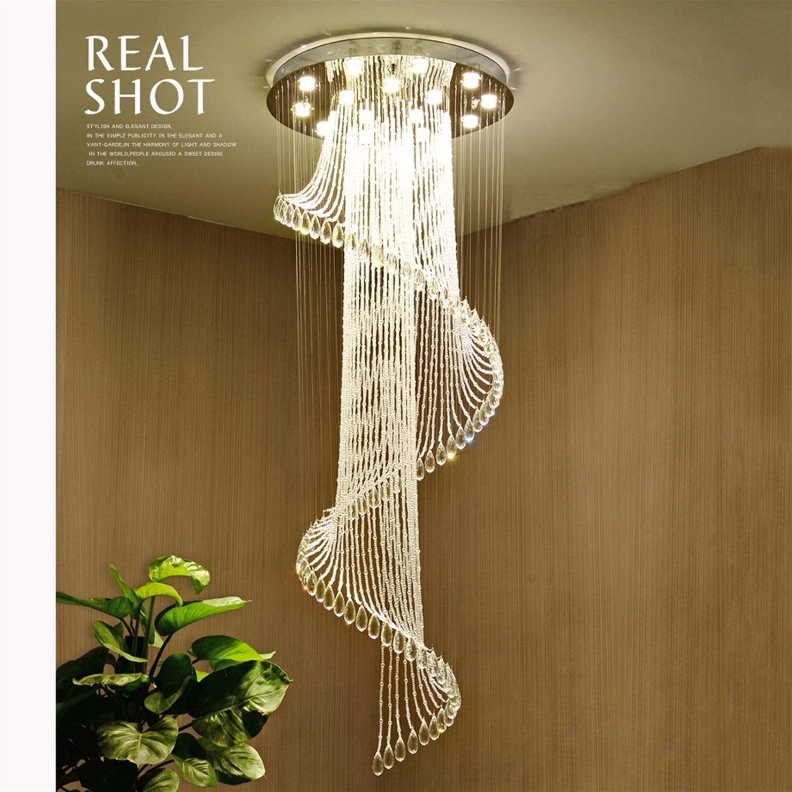 GAOXIN Spiral Staircase Crystal Chandelier with Pineapple Beads - 40x120cm Large Living Room Lighting for Duplex Villas & Luxury Homes | Elegant Ceiling Lamp for Stairwells, Foyers & Grand Entrances