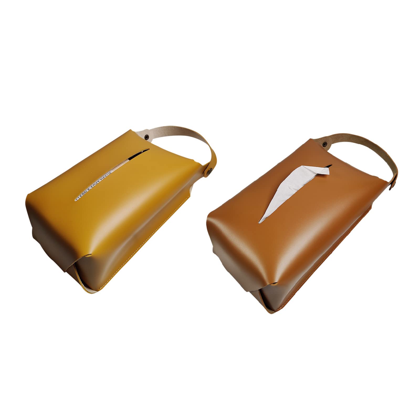 2Pcs Modern PU Leather Tissue Box Holder - Rectangular Hanging Tissue Storage for Home, Office & Car - Yellow & Brown - Perfect for Dining Table, Living Room & Vehicle Organization