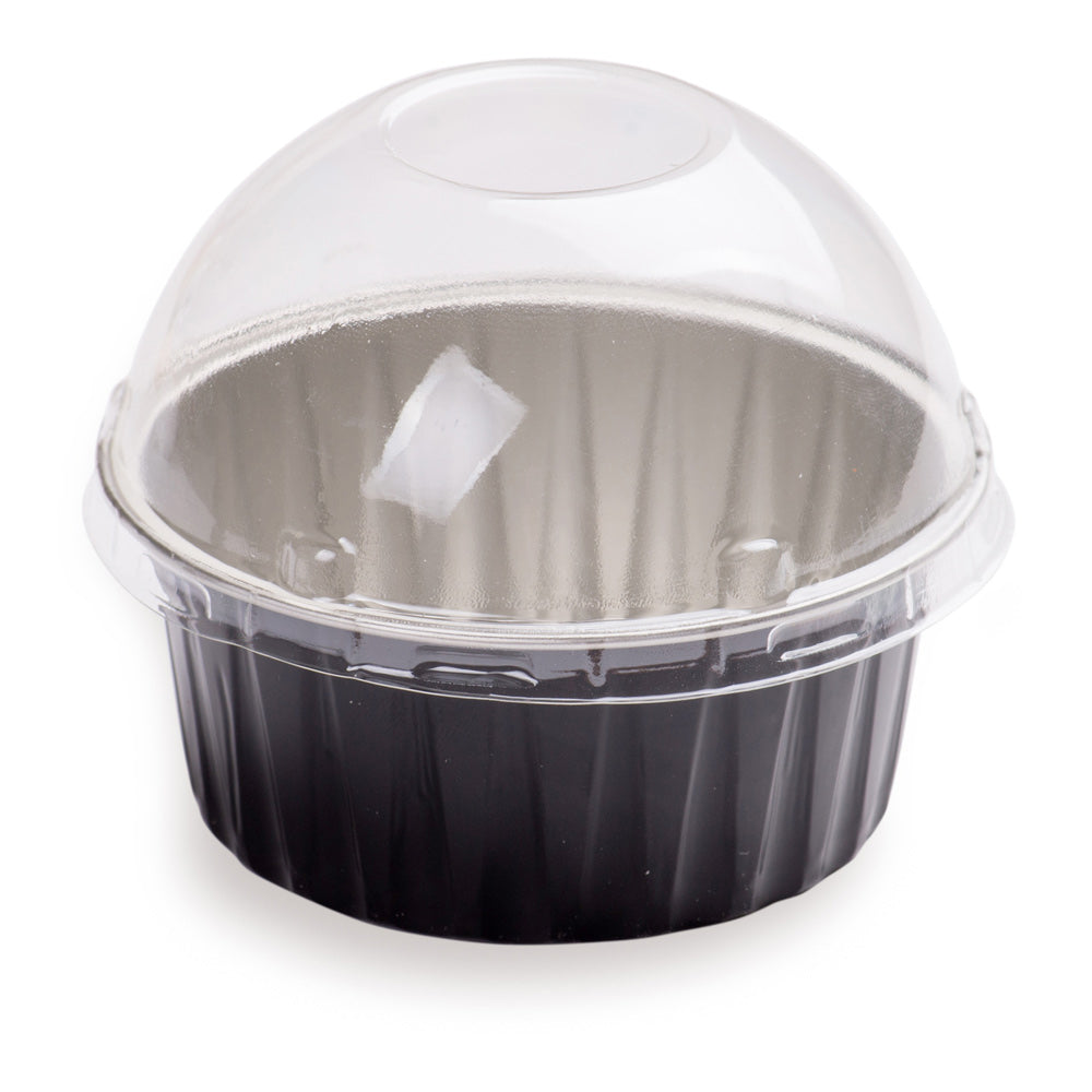 4 oz Round Black Aluminum Baking Cups with Plastic Dome Lids - 3.25