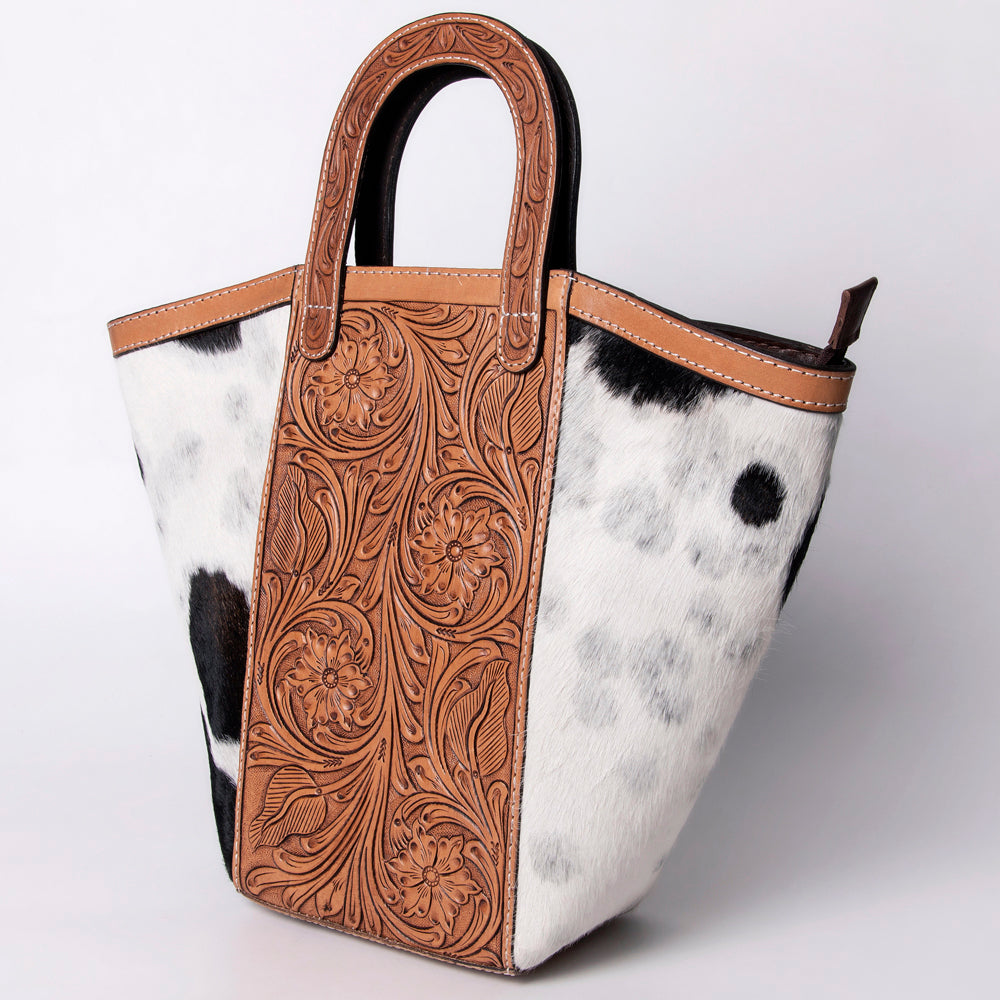 American Darling ADBGA326 Genuine Leather Women's Tote Bag - Hand Tooled Western Hair-On Cowhide Purse for Casual Outings, Work & Travel Accessories