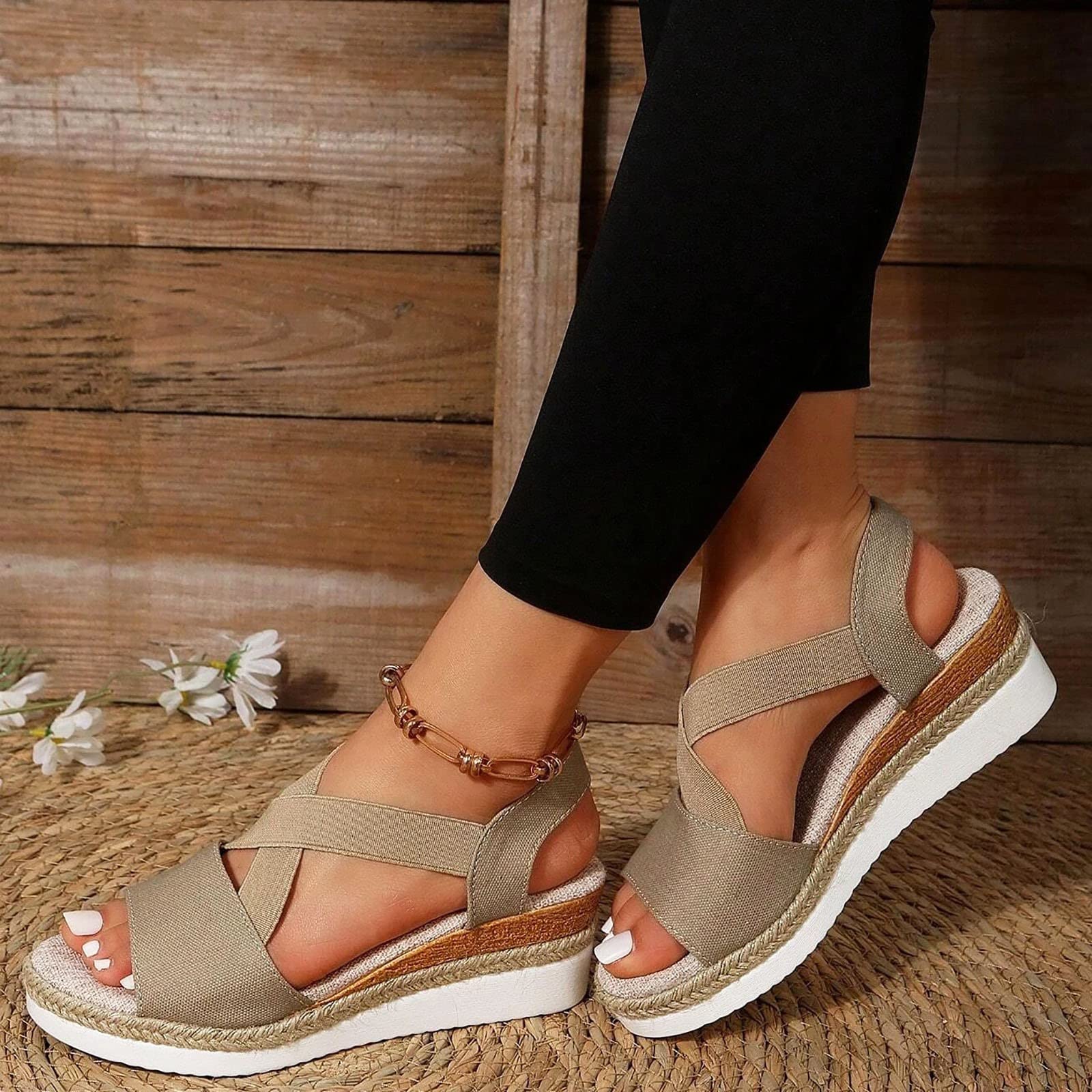 Dbzhuyn Women's Low Heel Wedge Sandals - Orthopedic Platform Espadrille Dressy Summer Shoes | Comfortable Fashion Wedge Heels for Outdoor, Beach & Casual Wear