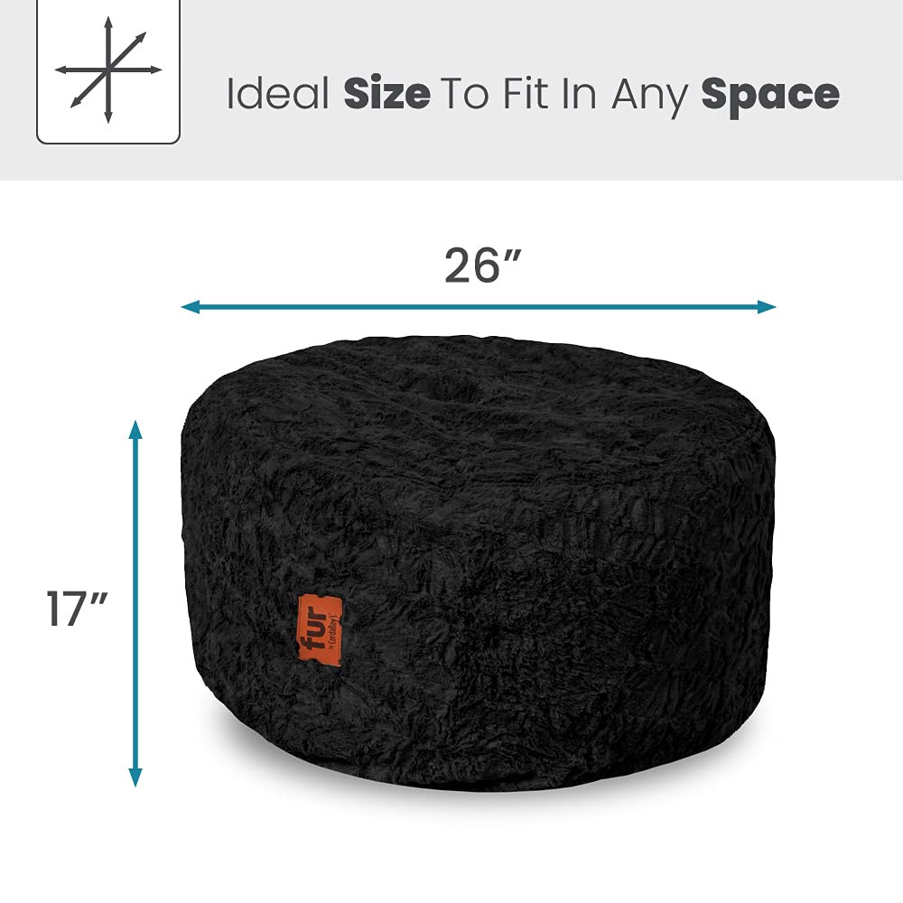 CordaRoy's Faux Fur Bean Bag Pouf Footstool - Soft Black Ottoman for Living Room, Bedroom & Dorm - Versatile Seating & Footrest for Relaxing, Gaming & Lounging