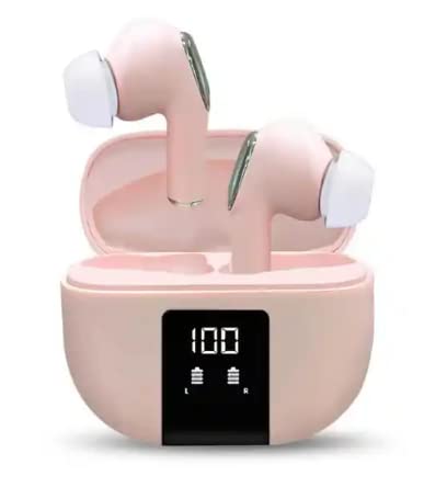 J68 True Wireless Earbuds Bluetooth 5.2 with 60H Playback, IPX5 Waterproof, Deep Bass & Noise Cancelling, Built-in Mic - Premium Stereo In-Ear Headphones (Pink) - Perfect for Workouts, Running, Commuting & Travel