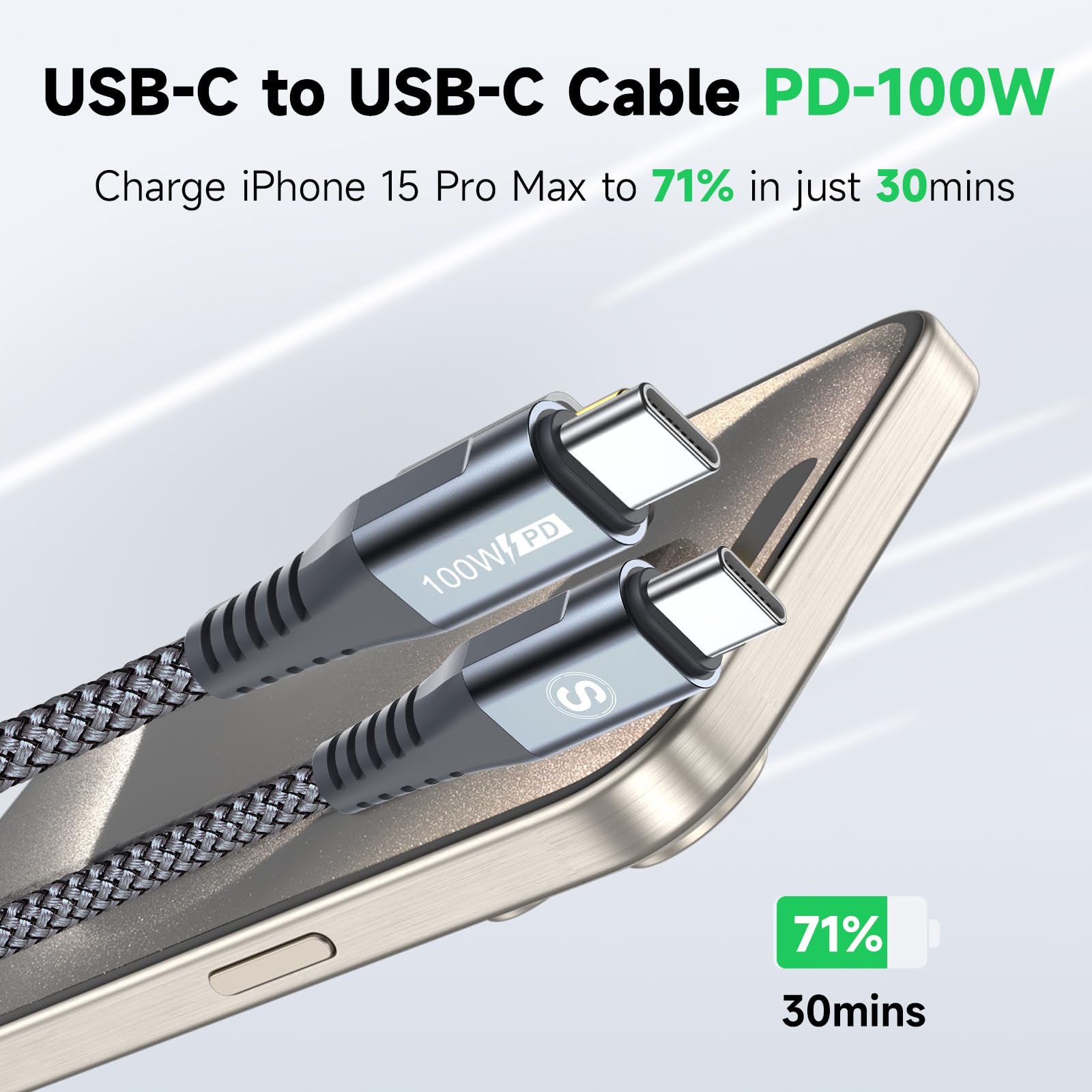 100W USB C to USB C Fast Charging Cable (10ft, 2-Pack) - Compatible with iPhone 16/15 Pro Max, MacBook, iPad Pro/Air, Samsung Galaxy S25/S24/S23, Pixel & More - Durable PD Charger Cord for Home, Office & Travel