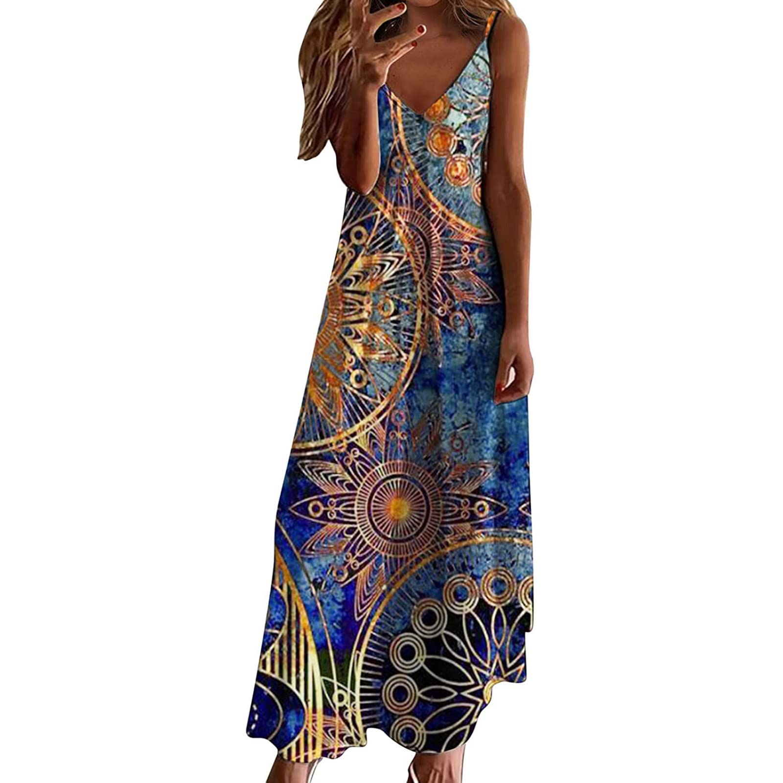 Sexy Spaghetti Strap Maxi Dress for Women - Deep V-Neck Sleeveless Backless Floral Beach Dress | Perfect for Summer Vacations, Pool Parties & Date Nights