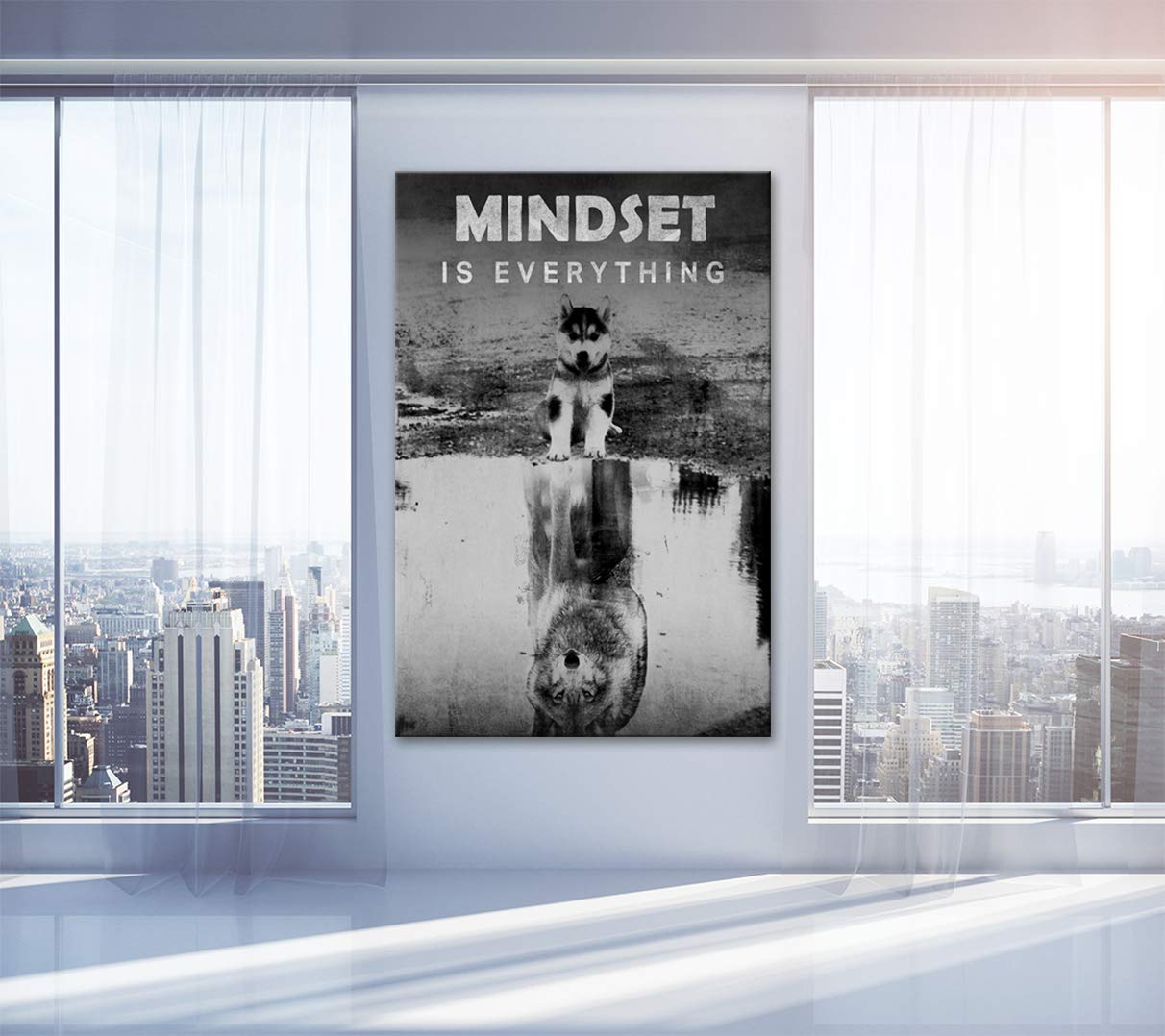 Mindset is Everything - Inspirational Canvas Wall Art with Dog & Wolf Motivational Prints - Modern Framed Painting for Living Room, Bedroom & Office Decor - Ready to Hang | Perfect for Home, Workspace & Gift Giving