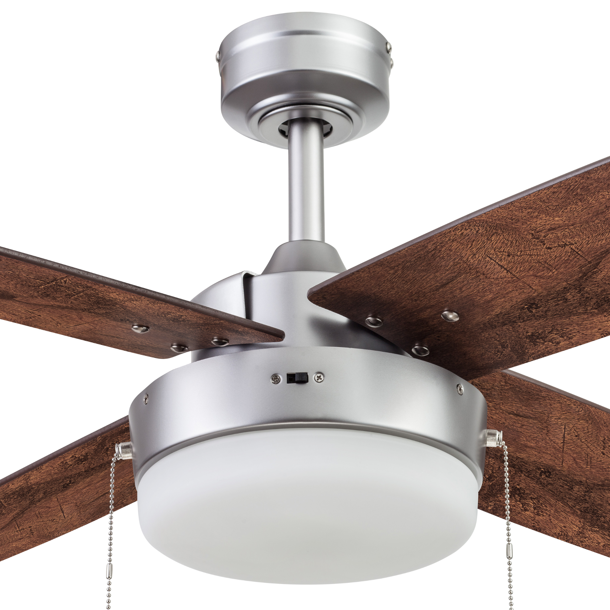 52 Inch Memphis Silver Ceiling Fan with Pull Chain - Modern Indoor Cooling Fan for Living Room, Bedroom, and Office