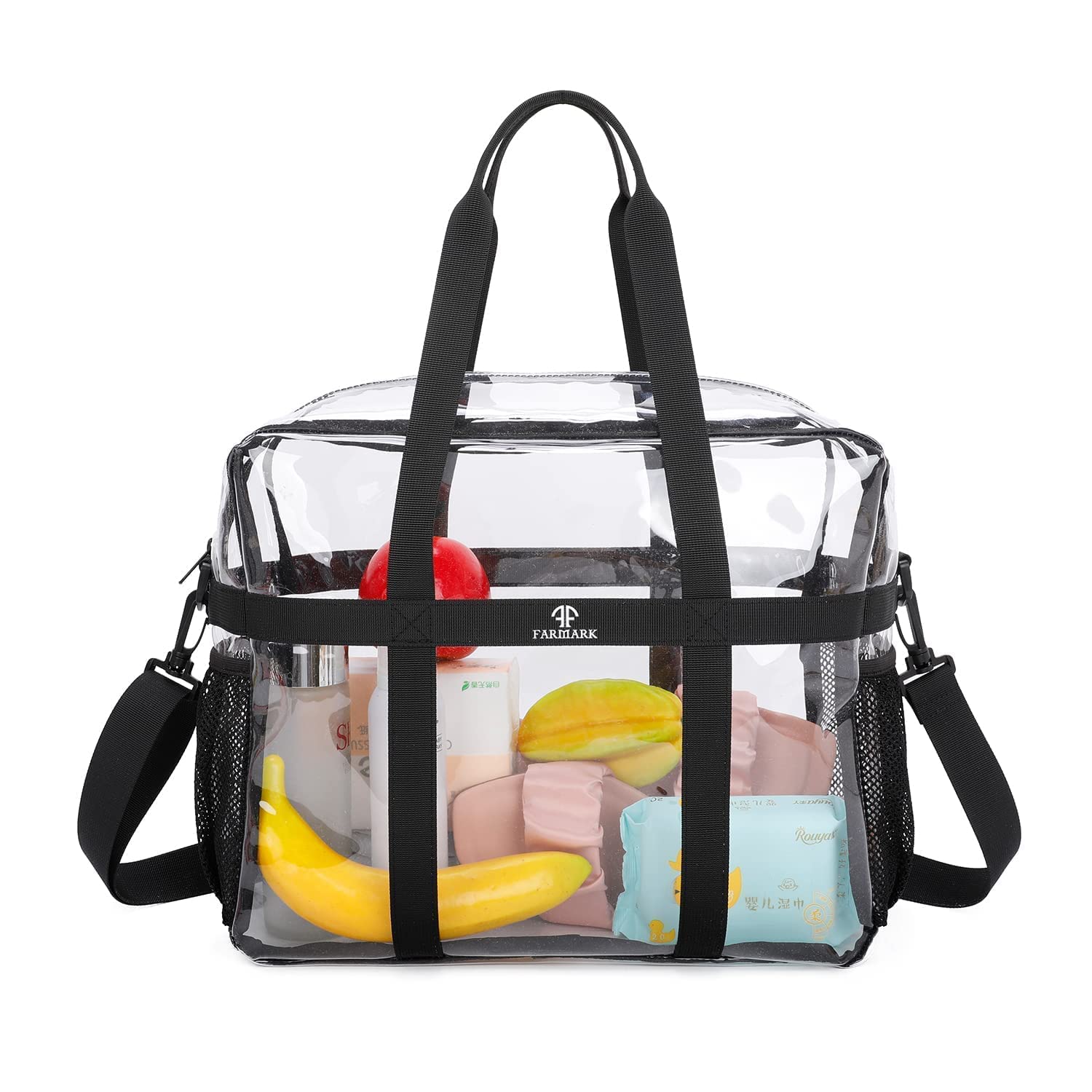 Clear Tote Bag - See Through Transparent Stadium Approved Crossbody Purse - Heavy Duty PVC Shopping Bag for Women - Perfect for Concerts, Work, School, Travel & Beach - Black One Size