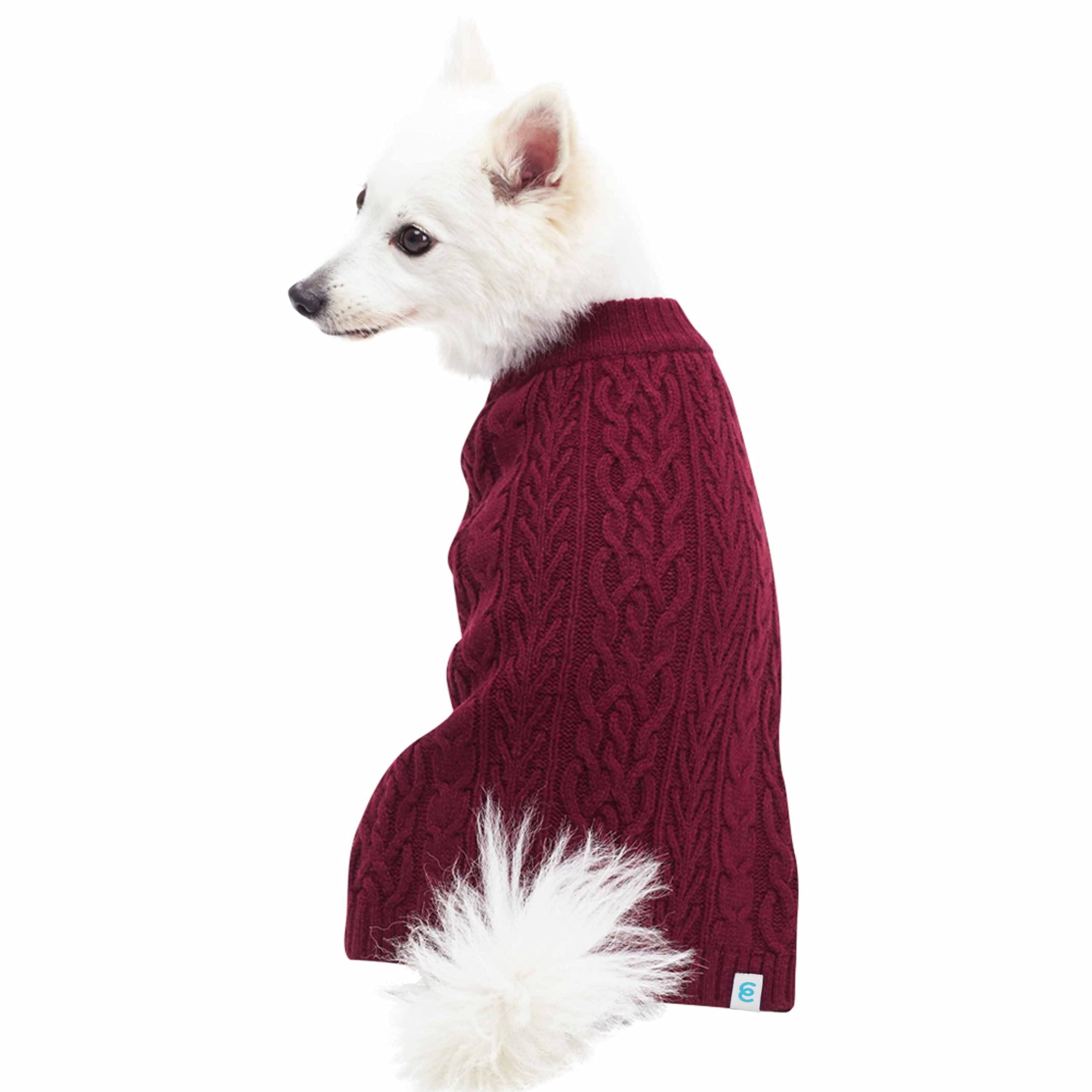 Burgundy Blueberry Pet Classic Wool Blend Cable Knit Dog Sweater - 20