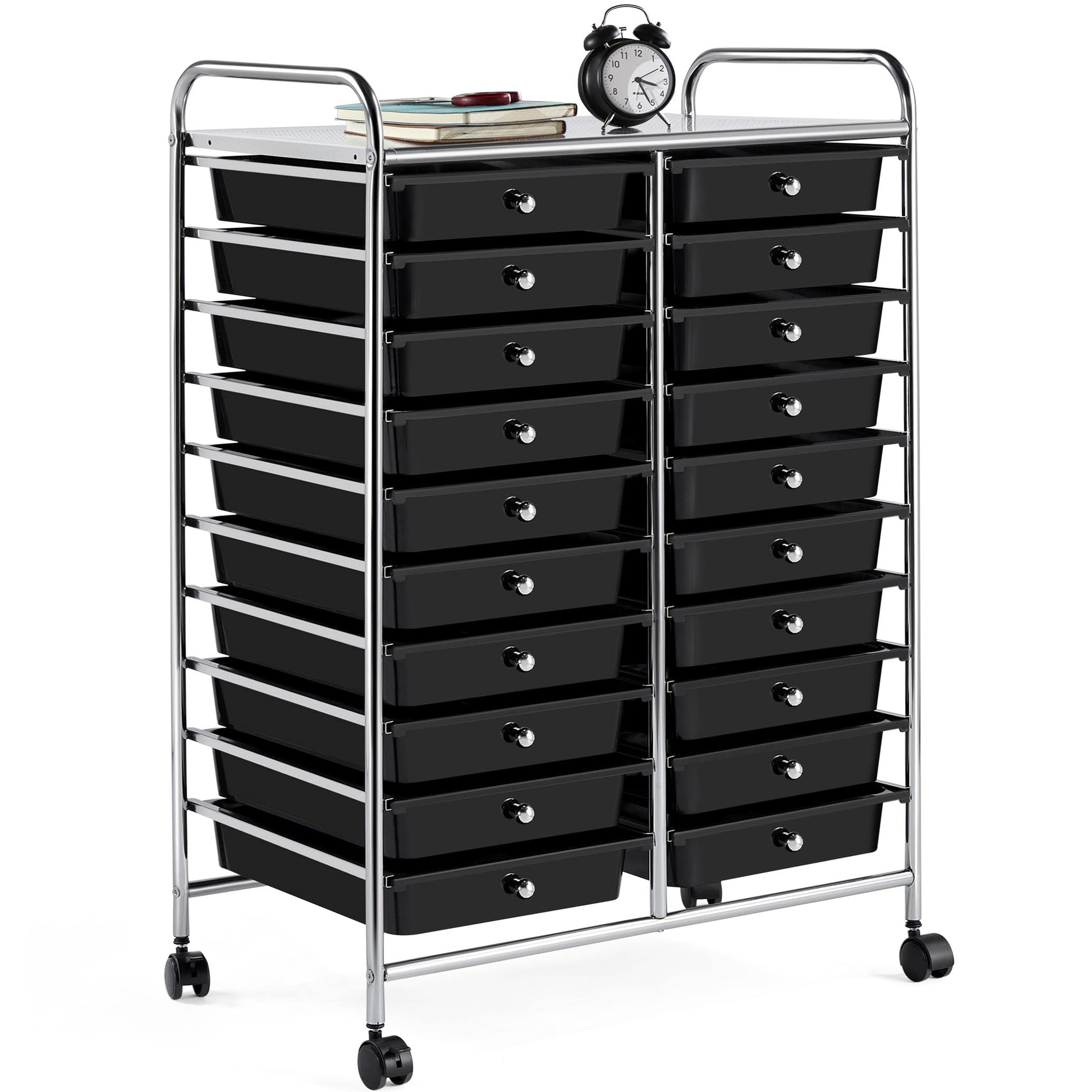 Yaheetech 20-Drawer Rolling Storage Cart with Wheels - Black Mobile Organizer for Craft Supplies, Office Tools, Scrapbook Paper & Home Organization - Perfect for Craft Rooms, Offices, Classrooms & Garages