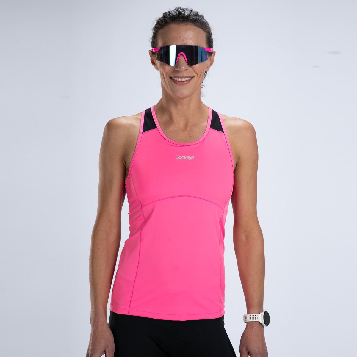 Women's Core Tri Racerback Sports Bra - Bright Pink Workout Top for Running, Yoga & Gym Training