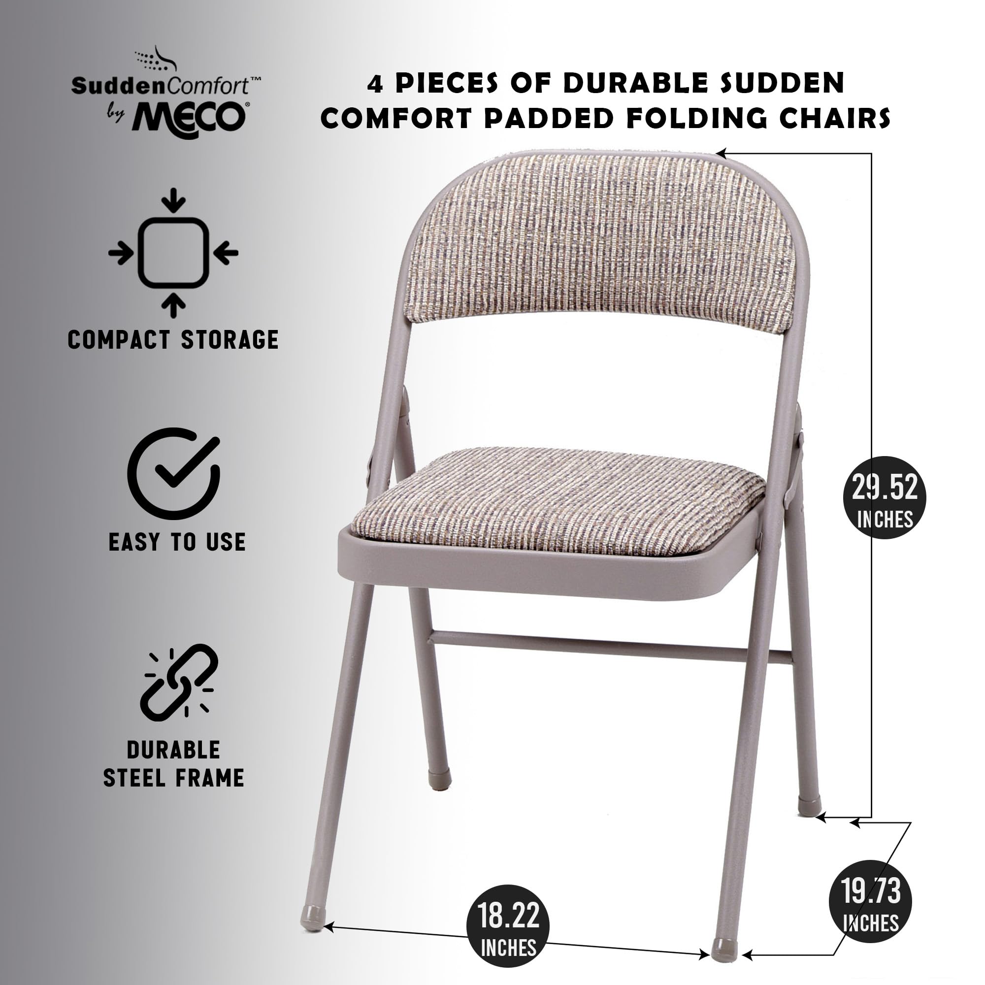 MECO 4 Pack Padded Folding Chairs - Comfortable Fabric Foldable Card Table Chairs with Chicory Lace Design for Dining, Parties, and Outdoor Events