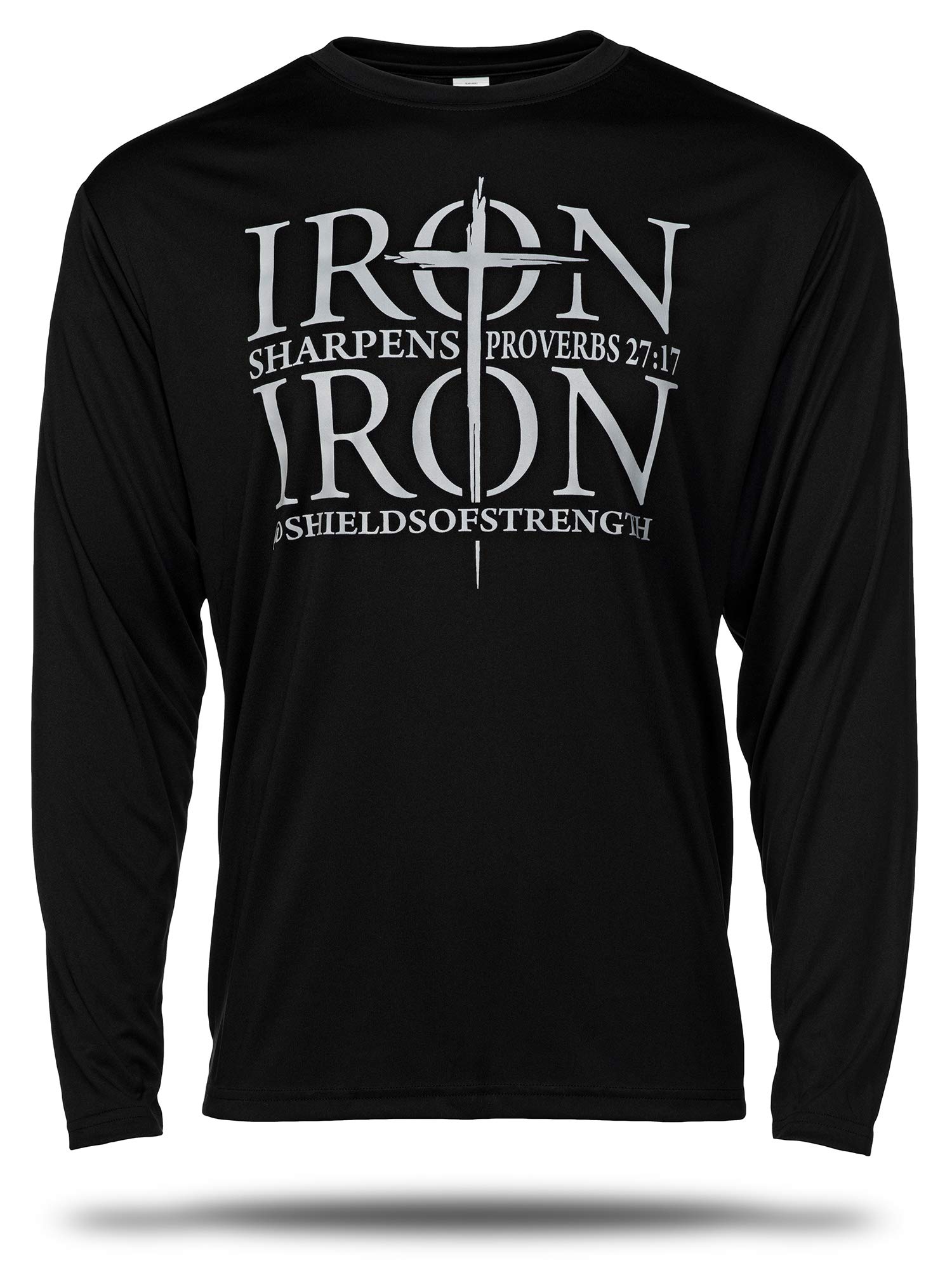 Black Sportek Workout Shirt with Proverbs 27:17 Design - Gym, Running & Training Apparel for Men & Women