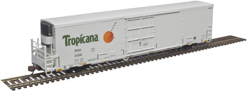 Atlas N Scale TrinityRail 64' Modern Reefer Tropicana Train Car Model (White/Orange/Black) #3122 - Perfect for Model Railroad Enthusiasts & Collectors