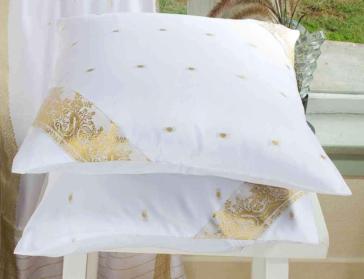 Handmade Indian Sari Boho Pillow Covers Set of 2 - 26x26 Inch White Decorative Throw Cushion Covers with Zipper | Perfect for Living Room, Bedroom & Bohemian Home Decor