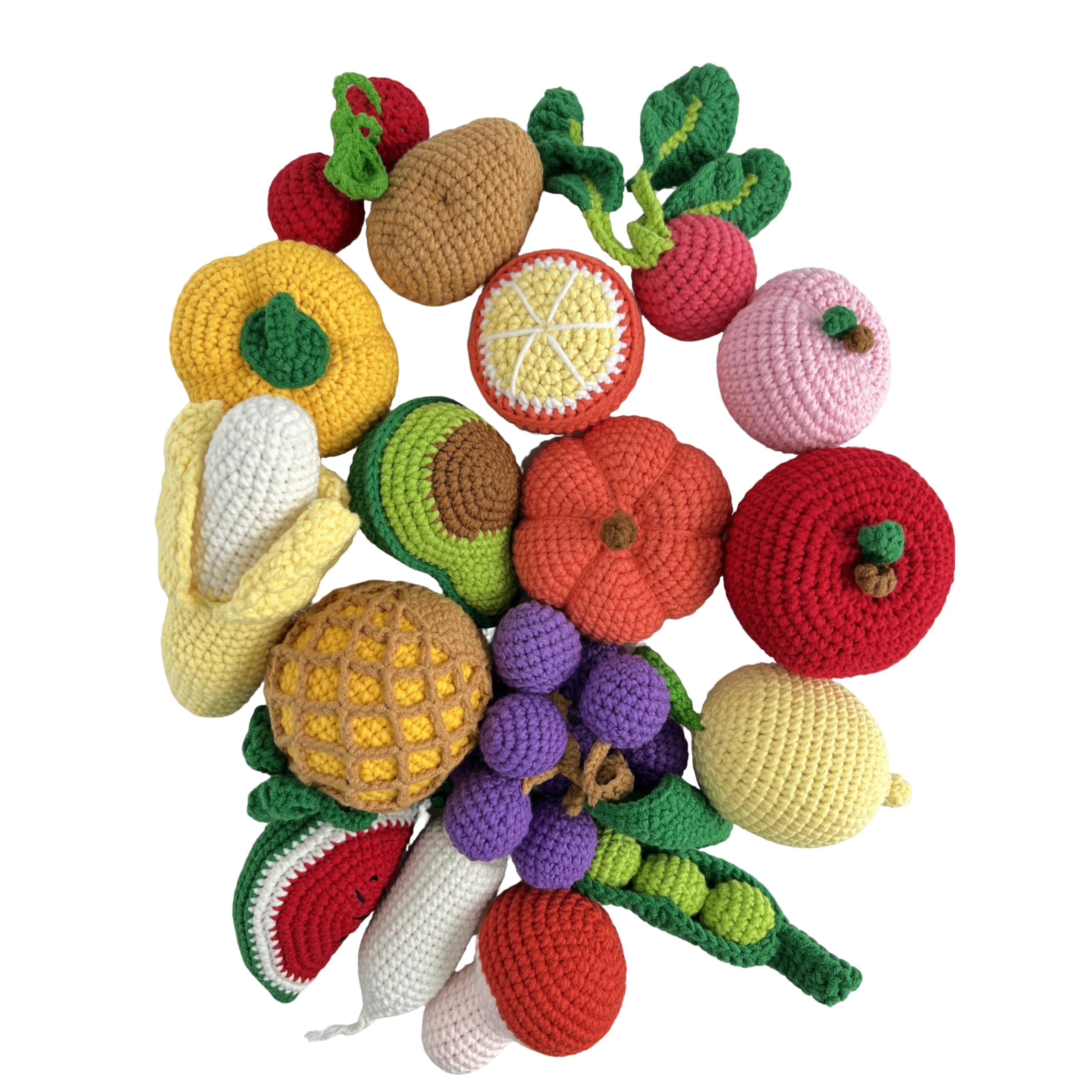 Kids Kitchen Playset - Crochet Play Food Set with Fruits & Vegetables | Montessori Toy for Toddlers & Preschoolers | Perfect Birthday Gift, Baby Shower Present & Pretend Play Kitchen Accessories | Great for Role-Playing, Early Learning & Sensory Development