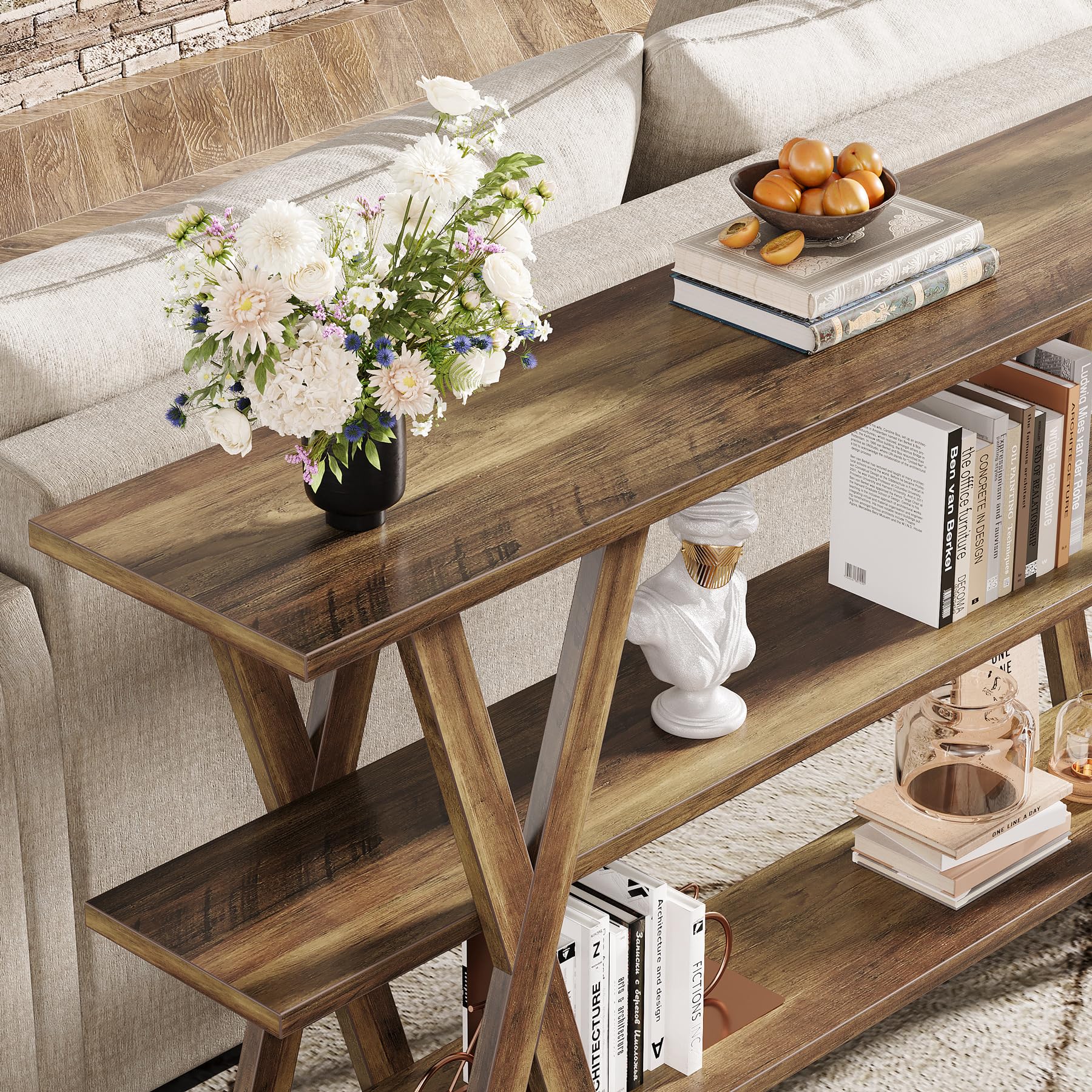 Tribesigns 70-Inch Wooden Console Table with 3-Tier Storage Shelves - Rustic Brown Farmhouse Sofa Table for Entryway, Living Room, Foyer & Hallway - Perfect for Home Decor, Storage & Displaying Decorations