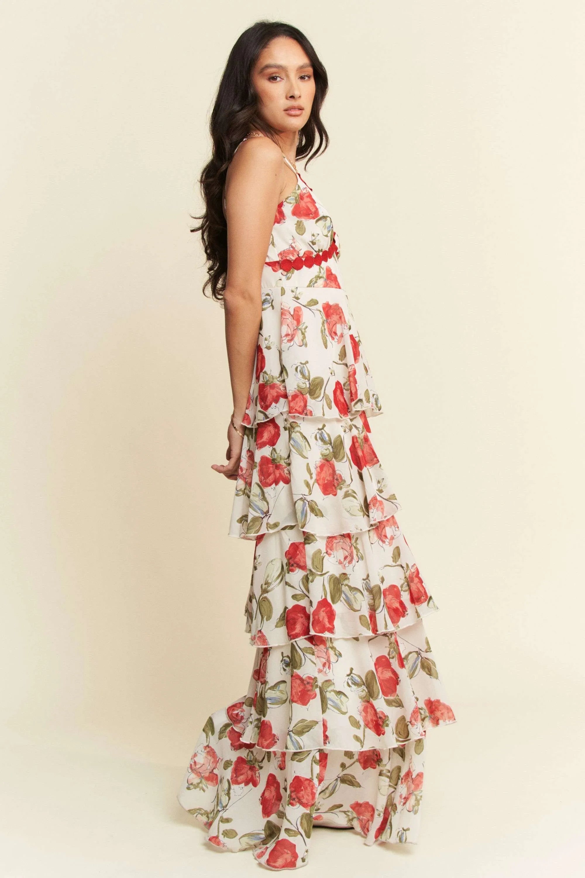 Elegant Lace Layered Ruffle Maxi Cami Summer Dress for Women - Boho Beach Wedding Party & Vacation Outfit