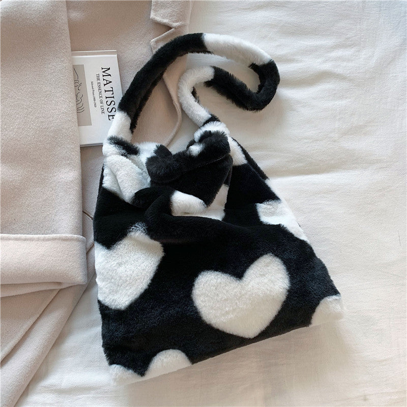 Love Heart Shoulder Bags - Winter Plush Shopping Tote for Women | Cute Crossbody Purse for Daily Use, Date Night & Gift Giving