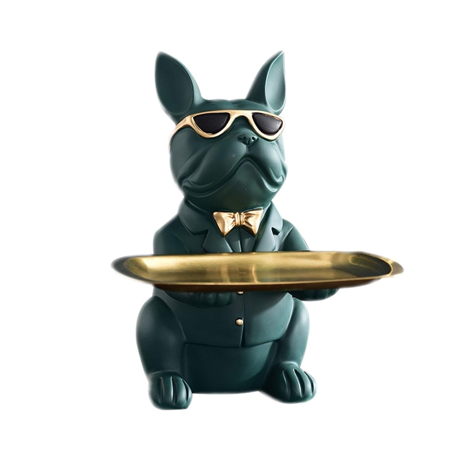 KAMWD Resin Bulldog Statue Key Holder Bowl - Decorative Entryway Tray for Jewelry, Candy, Coins & Watches | Modern Dog Figurine Organizer for Phone & Wallet (Green) - Perfect for Home Decor & Gift Giving