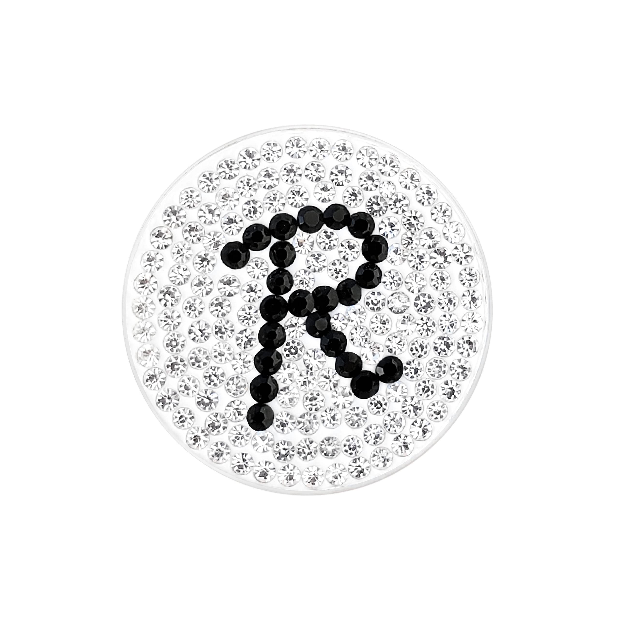 NAVIKA Initial Monogram Micro Pave Crystal Golf Ball Marker with Magnetic Hat Clip - Clear & Black - Perfect Gift for Golfers, Birthday, Anniversary & Tournament Prizes