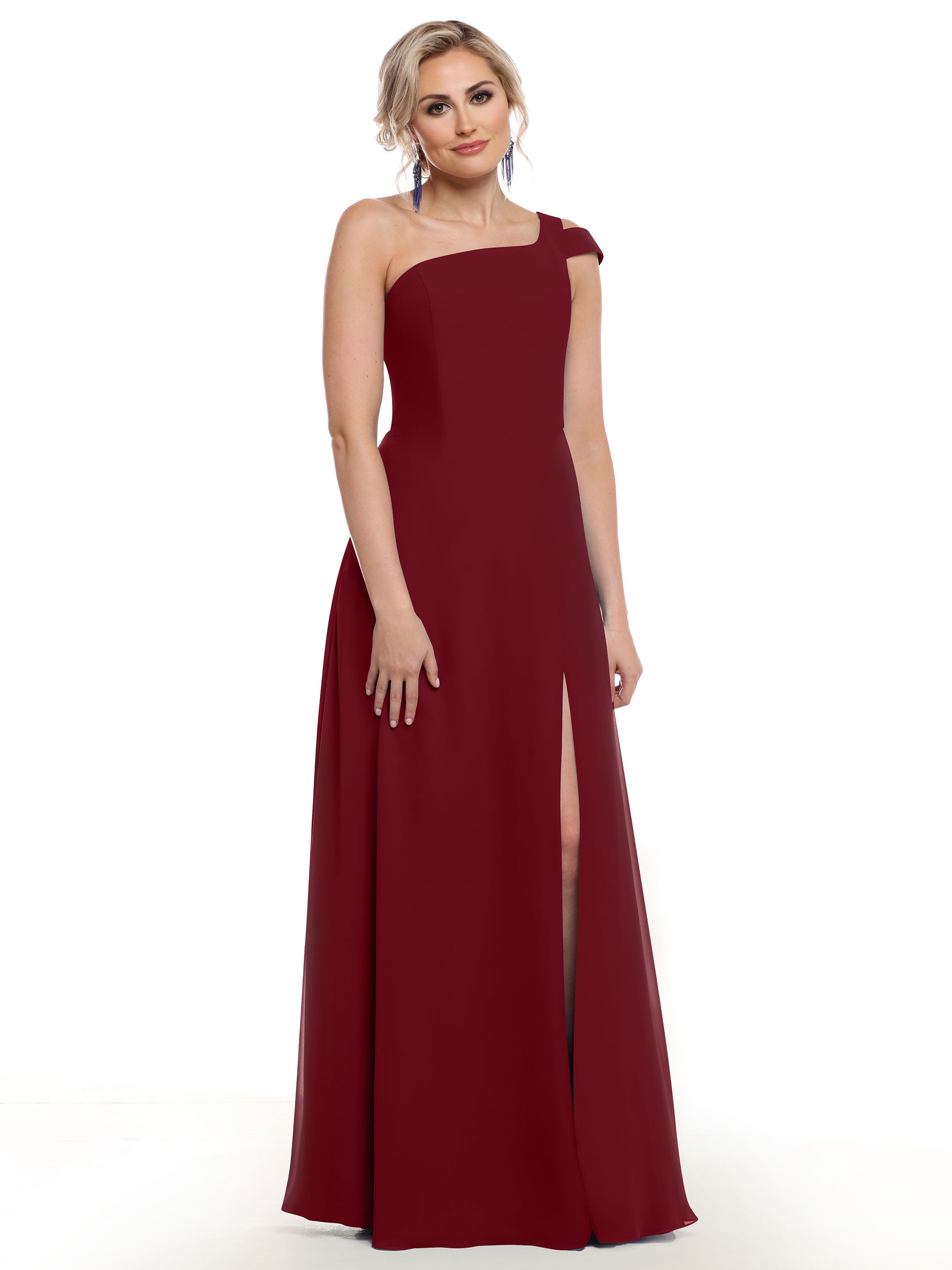 Elegant 80139 Chiffon A-Line One Shoulder Bridesmaid Dress with High Slit - Perfect for Weddings, Prom & Formal Events