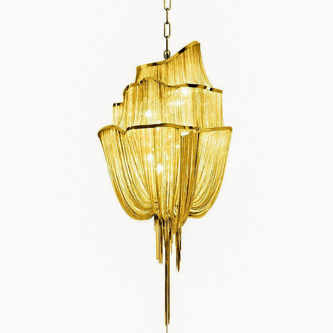 Sparkling Crystal Chandelier with Gold Chains - Elegant Dining Room & Bedroom Ceiling Light Fixture for Home Decor