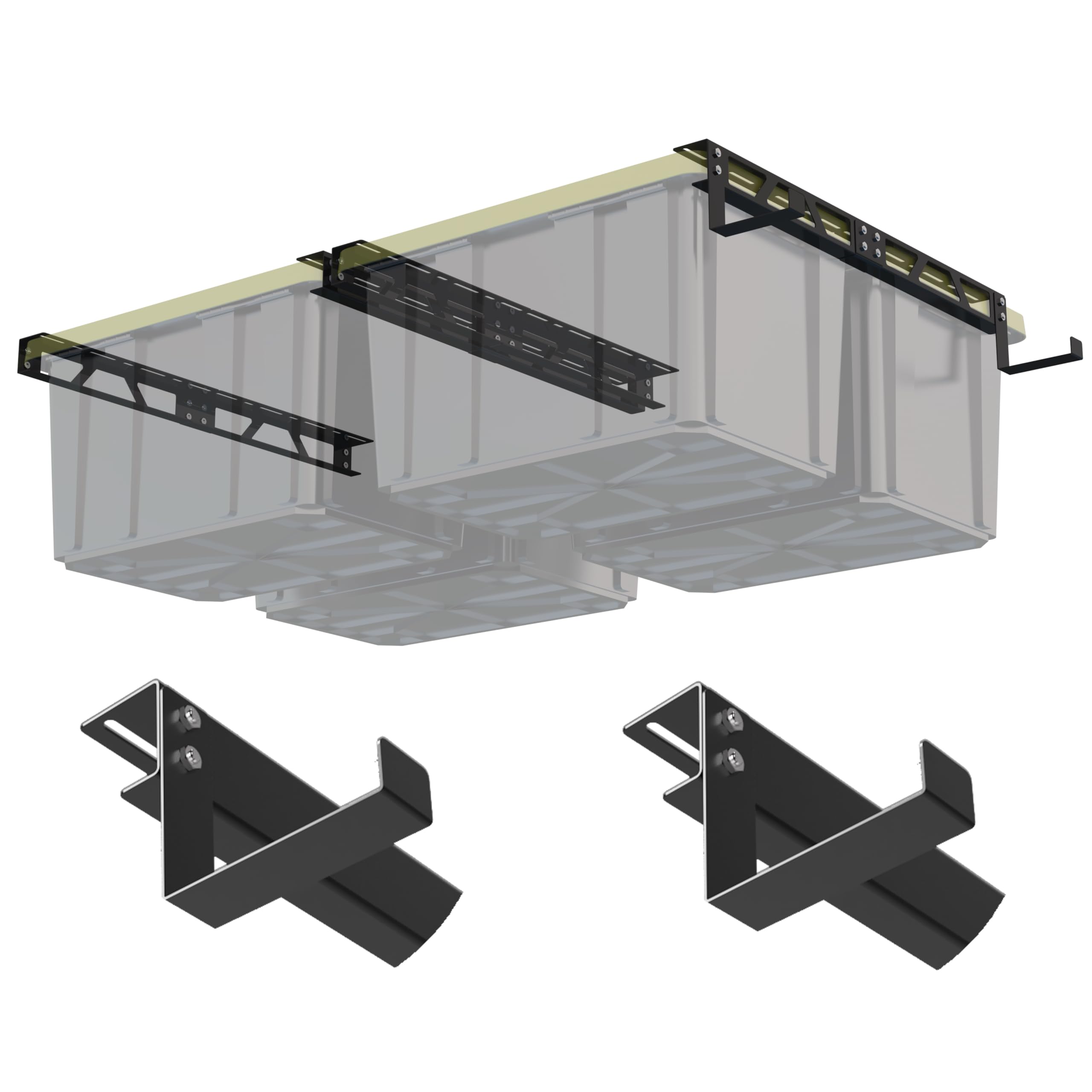 Overhead Garage Storage Rack System - Adjustable Ceiling Mounted Organizer with 4 Sets & 2 Hooks - Fits Most Storage Bins & Totes - Perfect for Garage, Basement & Attic Organization