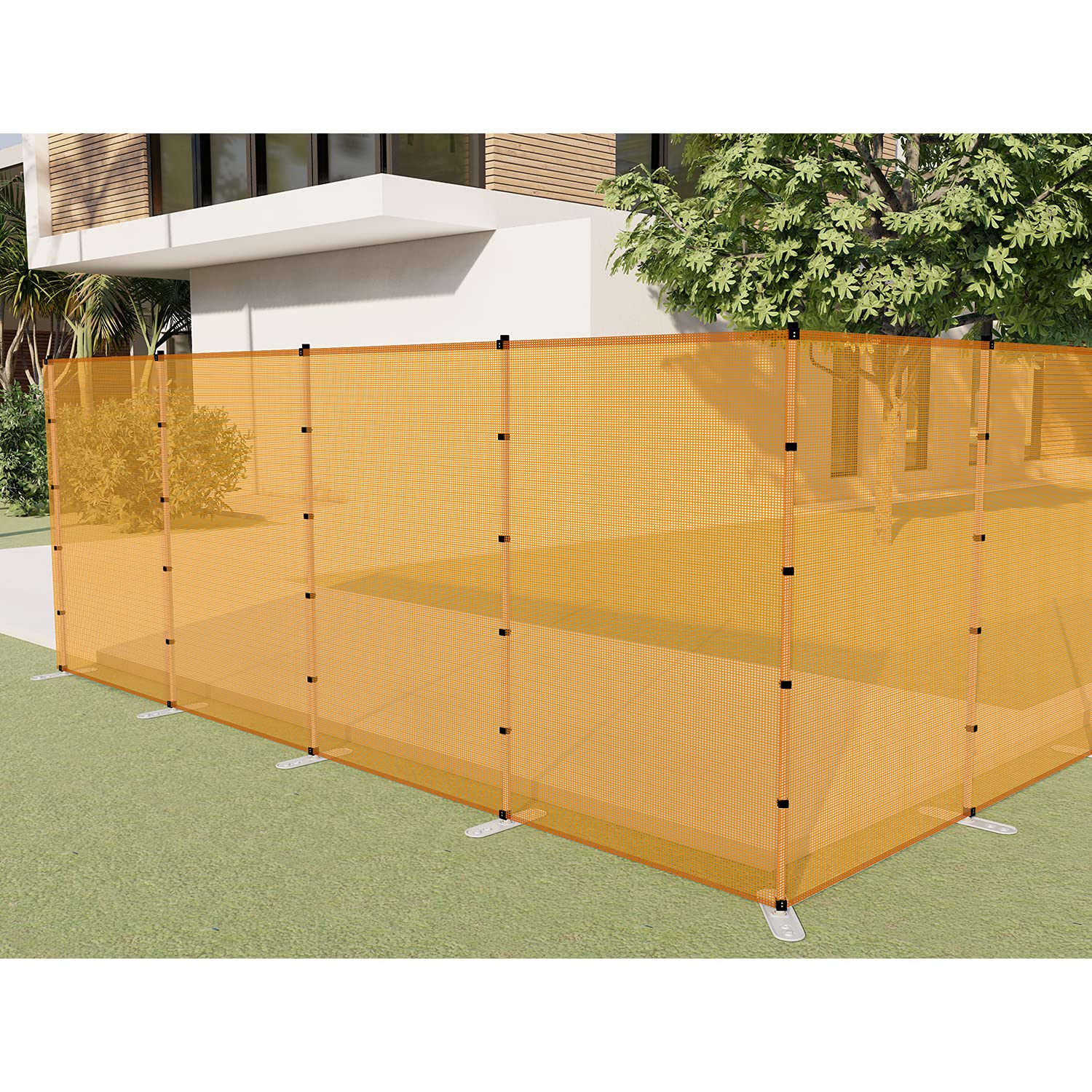 PATIO Portable Outdoor Mesh Fence - 6'x24' Orange Temporary Garden Fencing with Posts | Safety Barrier for Dogs & Chickens | Ideal for Backyard, Yard & Garden Protection | Easy to Move & Install