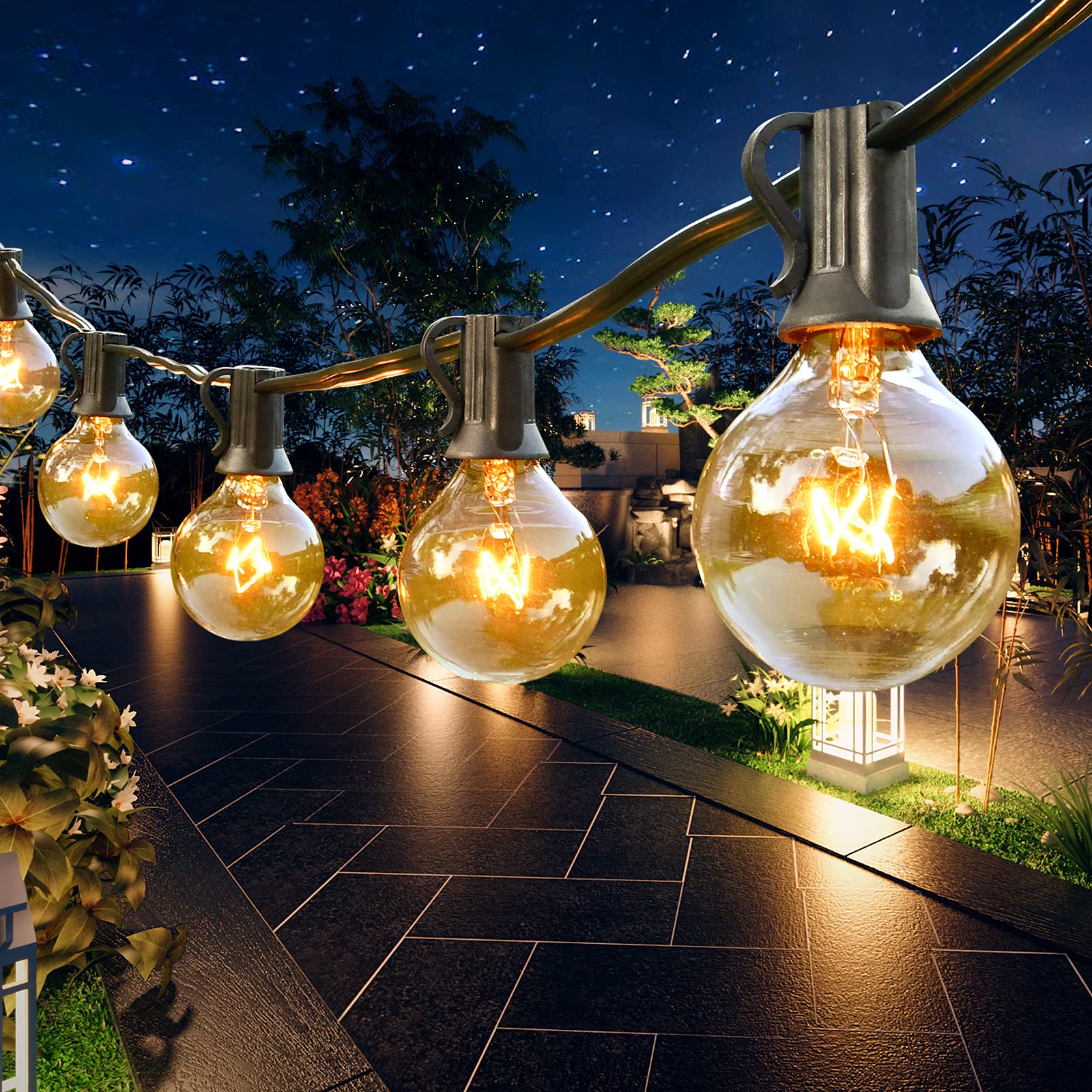 120ft Outdoor String Lights with 126 G40 Edison Bulbs (6 Spare) - UL Listed Waterproof Hanging Lights for Porch, Backyard, Garden & Indoor Decor - Commercial Grade E12 Socket - Perfect for Patio, Bistro, Wedding & Party Lighting