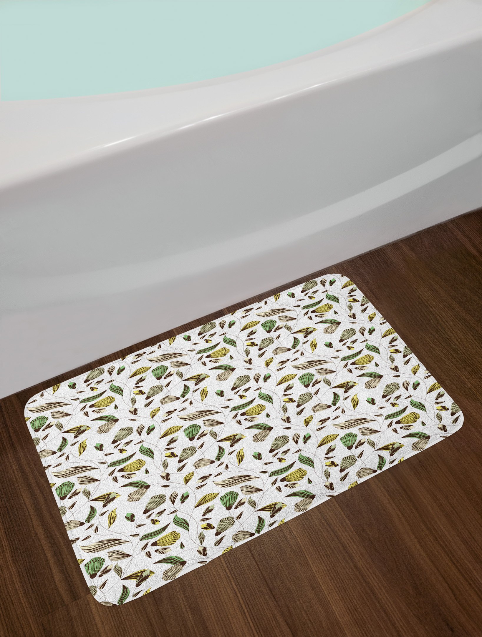 Ambesonne Non-Slip Floral Bath Mat - Earth Tone Autumn Forest Design, Plush Bathroom Decor with Anti-Skid Backing, 30.2
