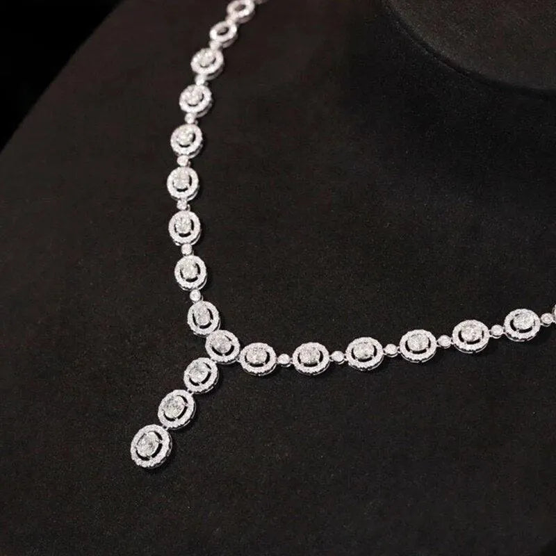 18K Solid White Gold Oval Diamond Necklace - 7.50ct Natural Diamonds Luxury Jewelry for Women | Perfect for Engagement Parties, Anniversaries & Special Occasions